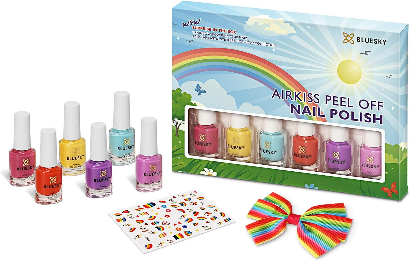 Bluesky Kids Nail Varnish Set for Girls and Boys, Peel off Non Toxic Water Based, 6 X 5Ml Colours, Hair Bow & Nail Stickers for Kids, Children&rsquo;S Nail Varnish Set image number 6