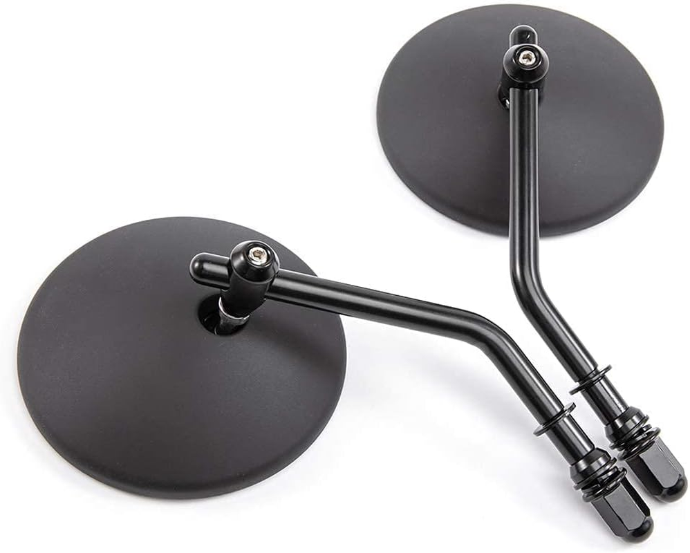 Motorcycle Rear View Mirror, Classic Retro 4 Inch Black round Handlebar Side Mirror with 8 Mm 10 Mm Screws and Metal Shafts for ATV Scooter Dirt Bike Cruiser image number 3