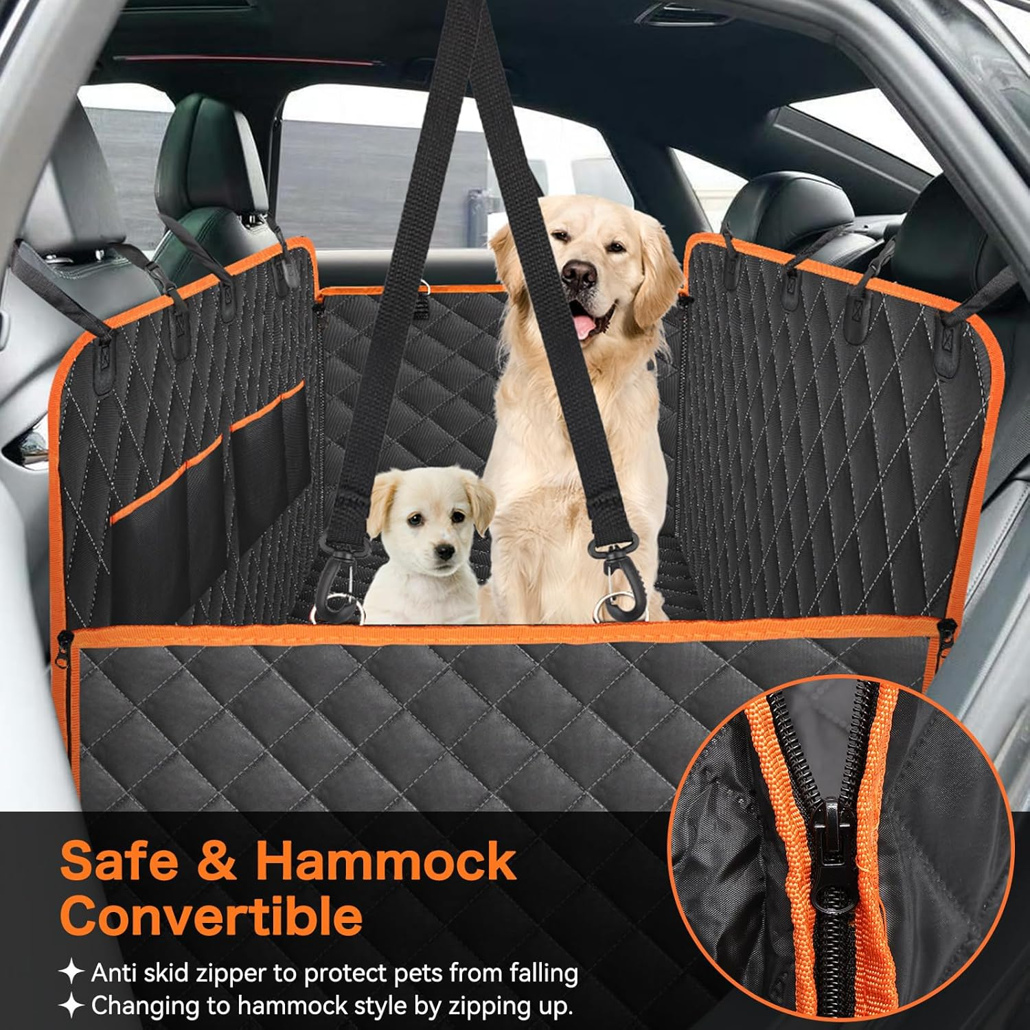 Dog Car Seat Cover for Pets 100% Waterproof Seat Cover Hammock 600D Heavy Duty Scratch Proof Nonslip Durable Soft Back Seat Covers for Cars Trucks and Suvs image number 4