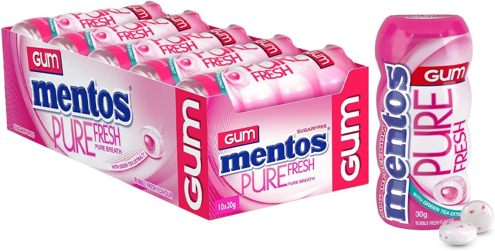 MENTOS Strawberry Sugar Free Sour Chewing Gum Bottle, 10 X 30 G image number 5