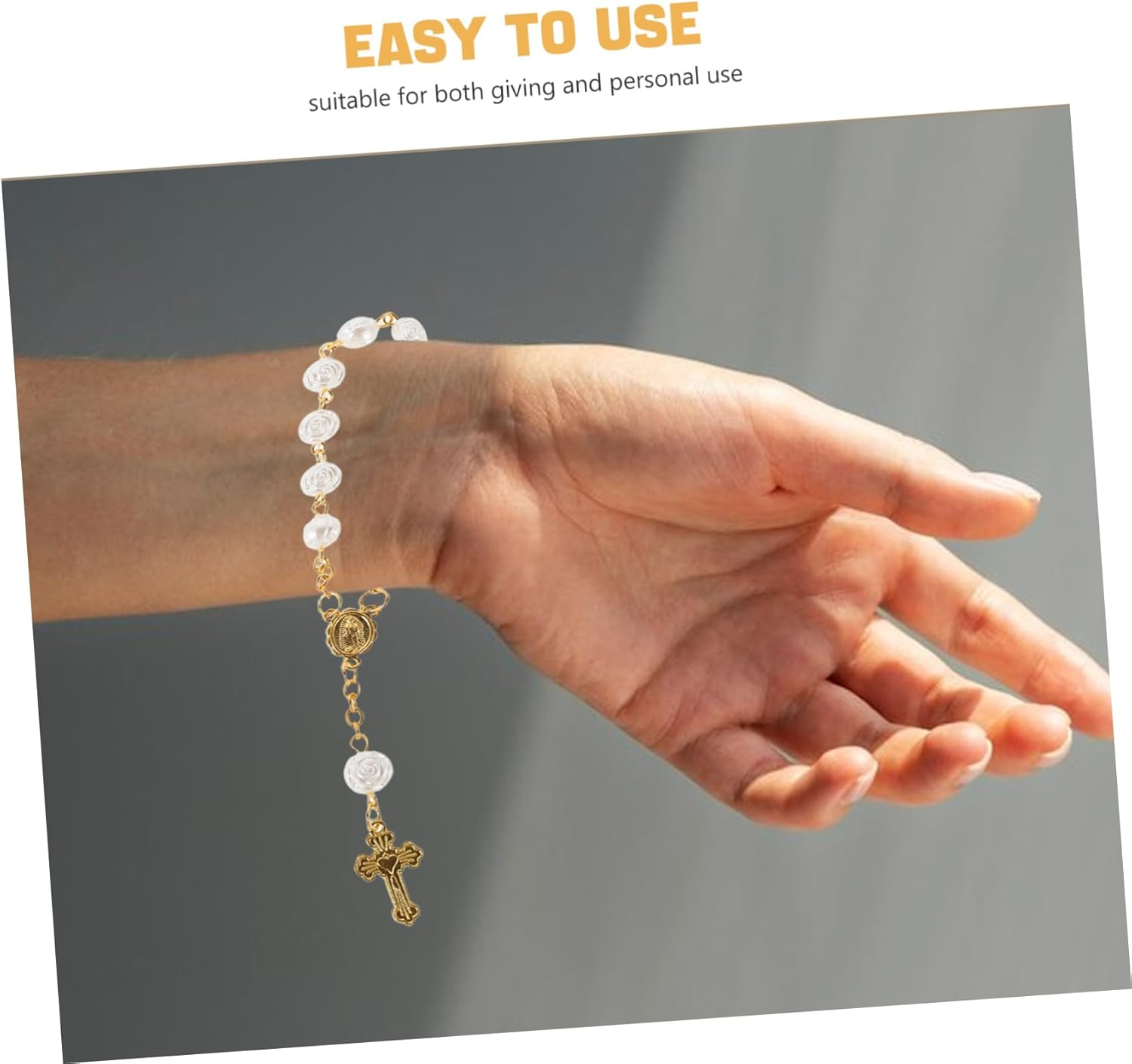 SAFIGLE 4Pcs Baptism Rosary Finger Chain Mini Rosary Beads for Girls Holy Event Favors First Communion Keepsake Wedding Religious Decor