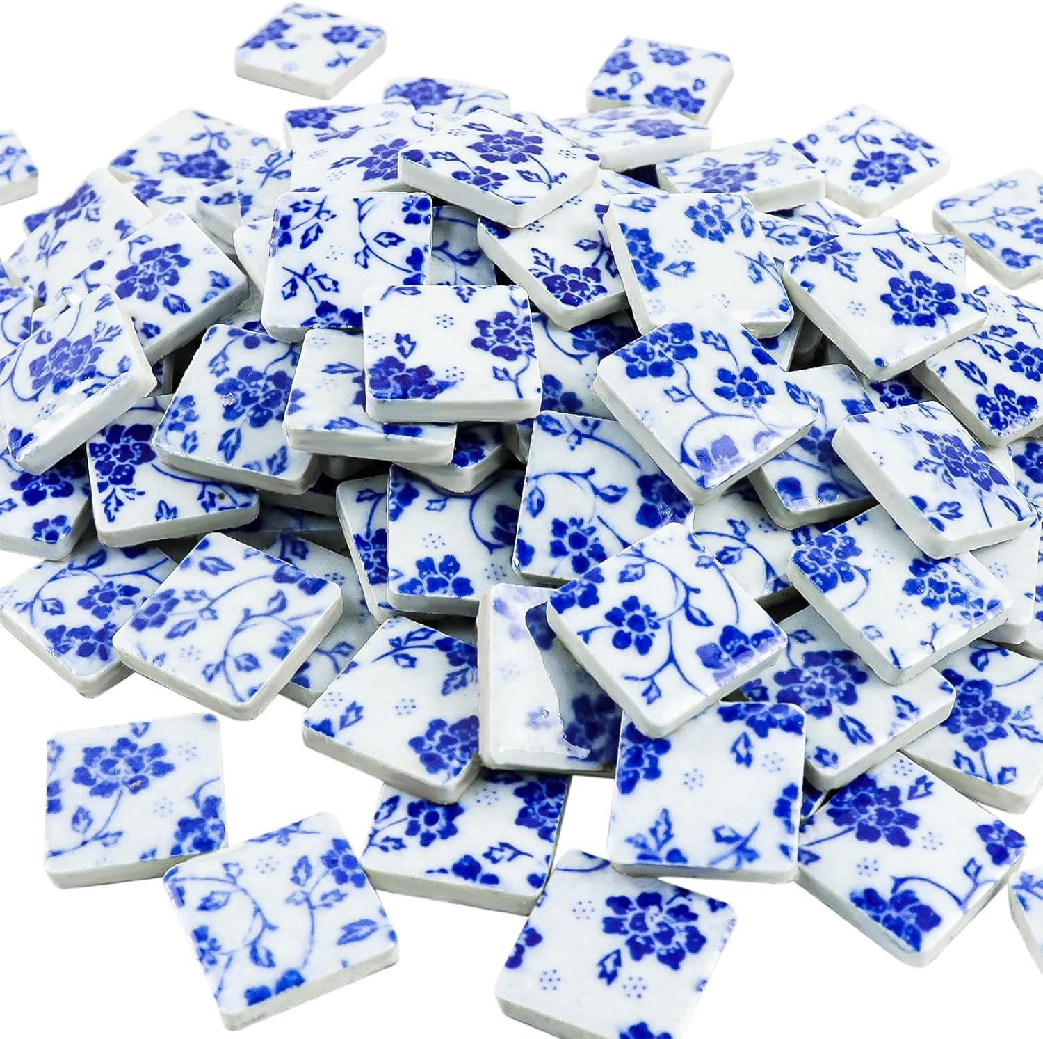 2.5X2.5 Cm 121 Pcs Ceramic Mosaic Tiles for Crafts Adults Kit Blue and White Tile Sheet China Ceramic Art Tile Handcraft Porcelain Tiles Home Wall Floor Pool Flower Pots Decor