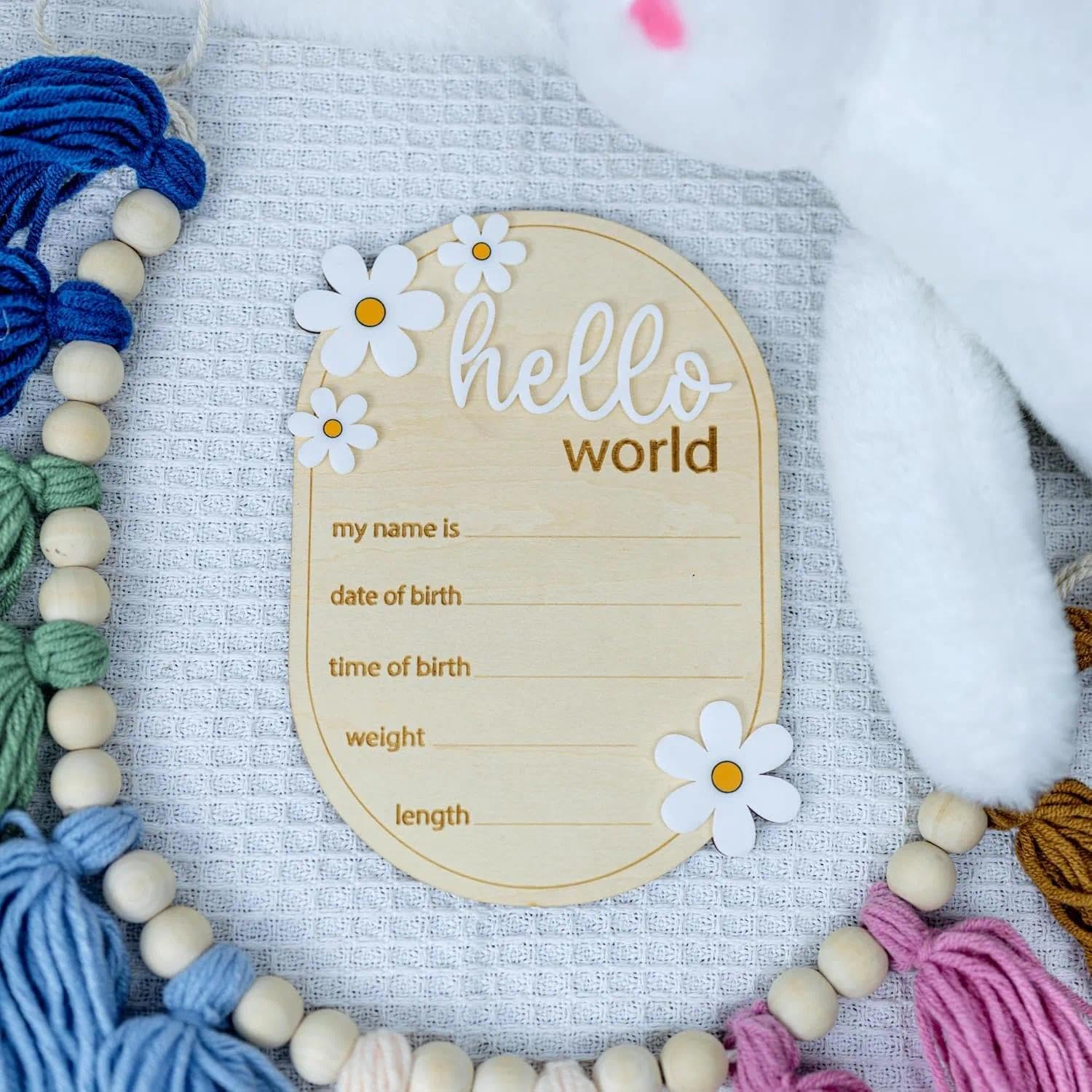 Baby Announcement Plaque, Newborn Baby Gift, Timeless Design, Ideal for Newborn Photos, Compact and Eye-Catching, Rainbow Graphic, Thoughtful for New Parents, Charming Nursery Decor - Ermaoo image number 2
