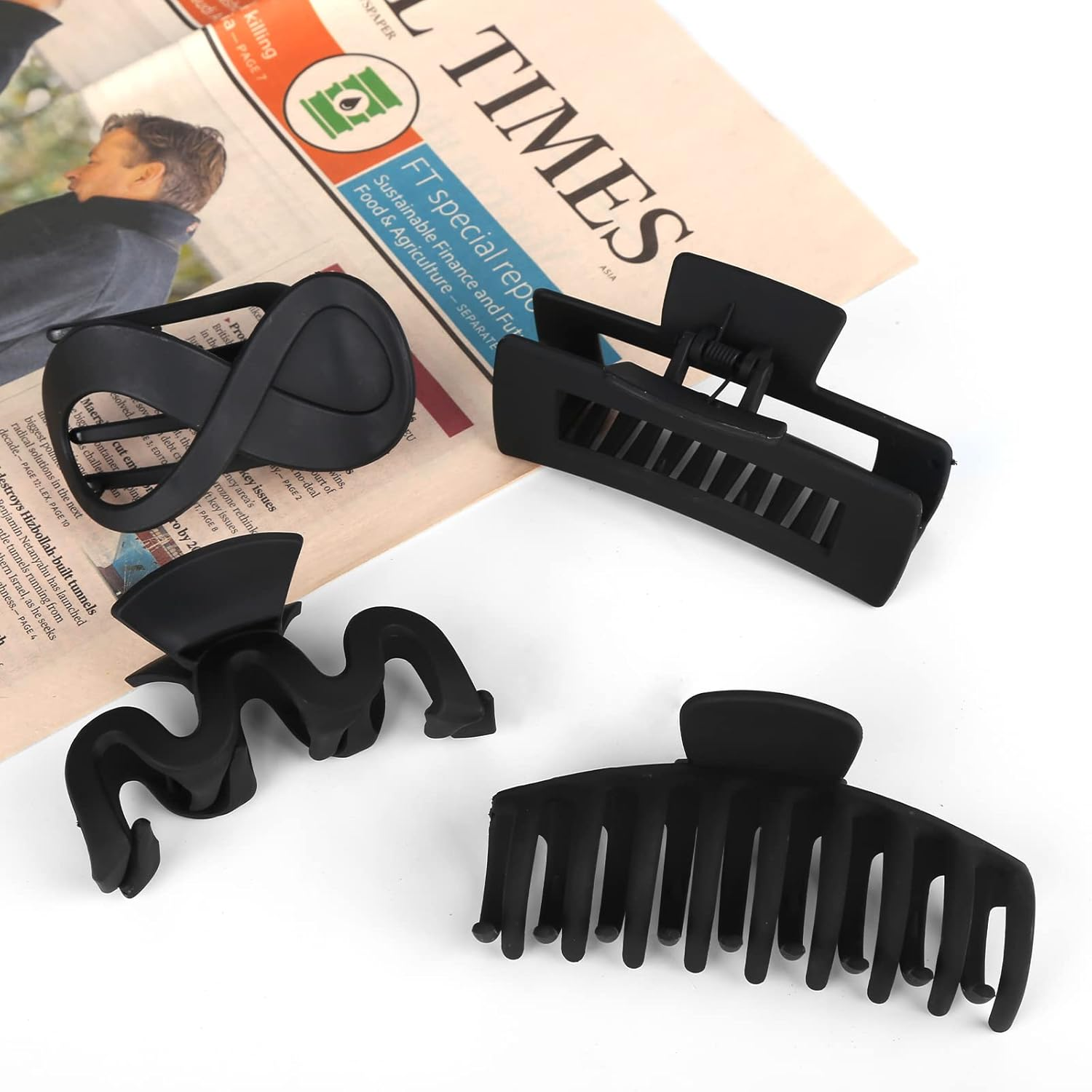Pack of 4 Hair Clips Black Large Thick Hair Thin Hair Clips Plastic Matte Hair Clip Large Hair Clips Women Strong Large Hair Clip image number 2
