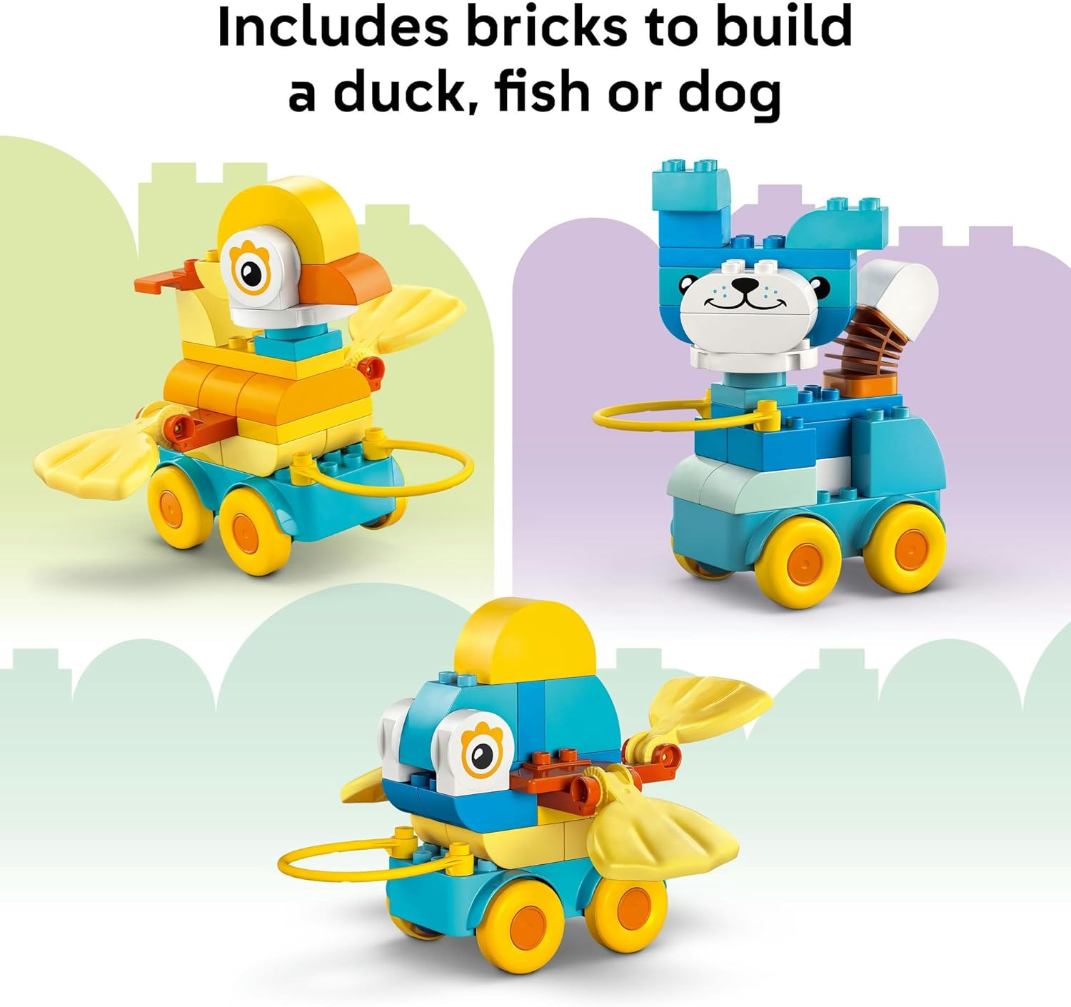 LEGO&reg; DUPLO&reg; Town 3In1 Animals on Wheels 10448 Building Toy Sparks Hours of Imaginative Play with 58 Bricks and Pieces to Make Creative Fish, Duck and Dog Figures for Preschool Kids Aged 2 and Up image number 5
