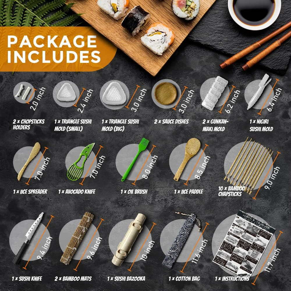 DIY Sushi Making Kit for Beginners, Simple Home Sushi Maker Tools Set - 22 in 1 Sushi Bazooka Roller Kit with Chef&rsquo;S Knife, Bamboo Mats, Bazooka Roller, Rice Mold, Sushi Mats, Rice Paddle image number 1
