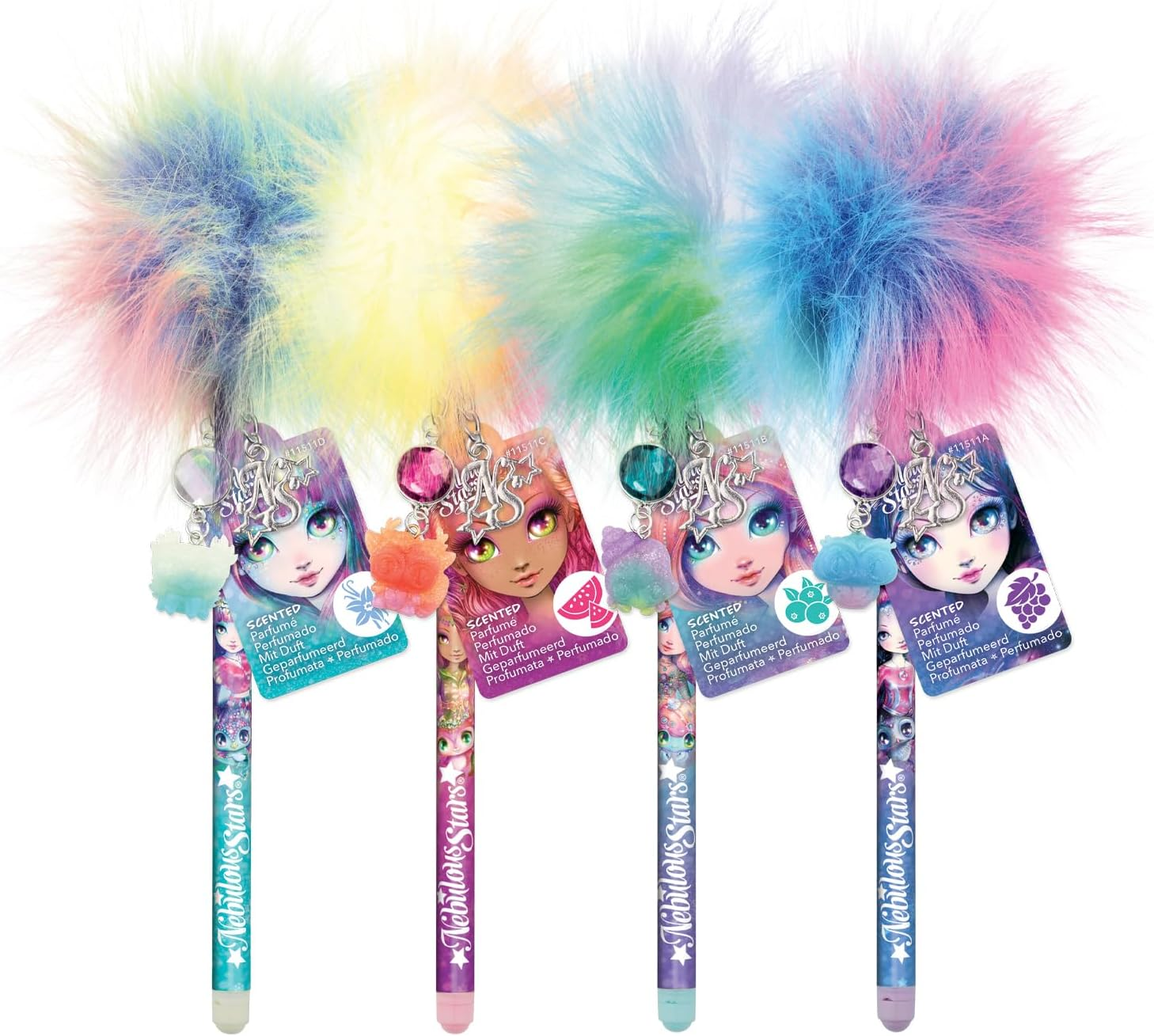 Nebulous Stars Scented Pom Pom Pen Set - Assorted Ballpoint Pens with Rainbow Pom Poms, Charms & Scented Ink, Fun, Colourful School Supplies for Kids image number 2
