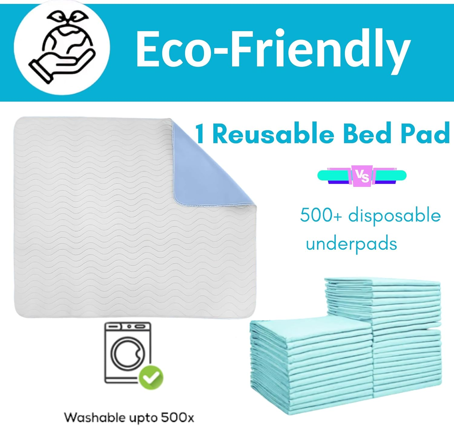 Waterproof Bed Pad - Premium 5Layer Protection - 132X86Cm Non-Slip Reusable Bed Wetting/Incontinence Pads - Waterproof Mattress Protector - Machine Washable - Breathable Maximum Comfort (4) image number 3