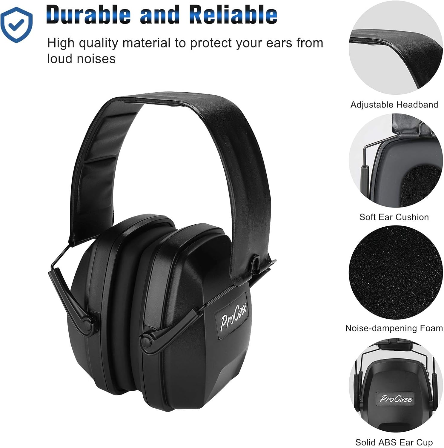 Procase Professional Noise Reduction Ear Muffs, NRR 28Db Safety Hearing Protection Headphones, Adjustable Noise Cancelling Headset Ear Defenders for Manufacturing &ndash; Black