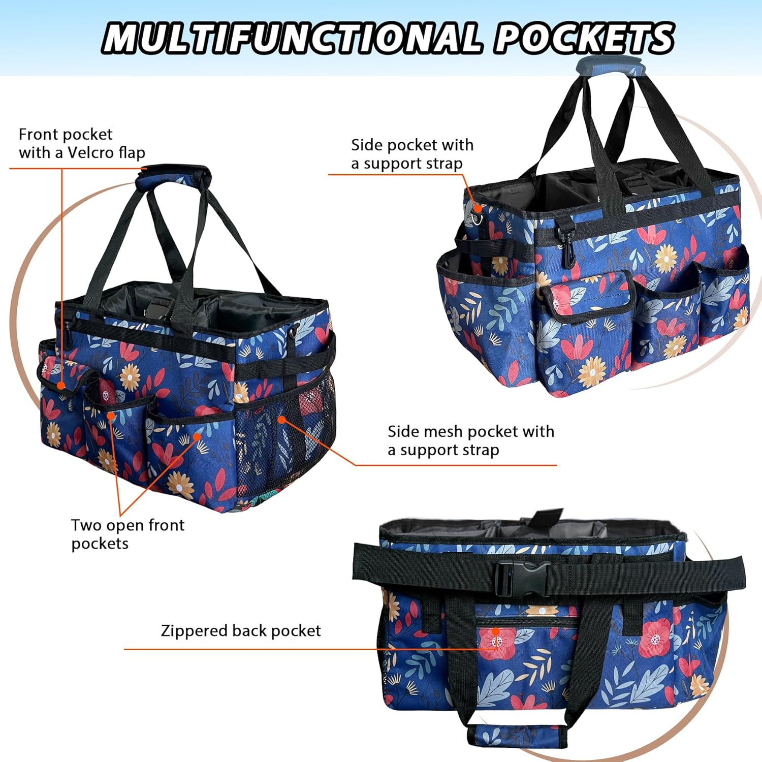 Cleaning Caddy Bag, Cleaning Caddy Organiser with Handle, Large Caddy Bag for Home, Car and Bathroom, Cleaning Supplies, Household Handbag with Adjustable Shoulder Straps (Blue) image number 5