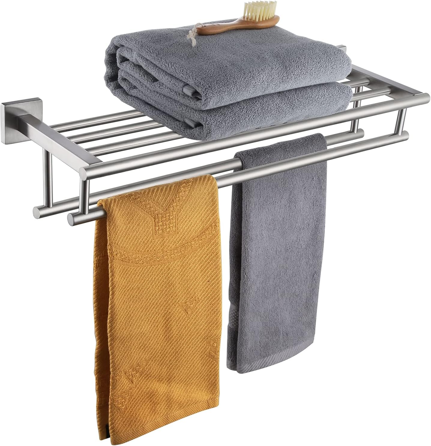 KOKOSIRI 20 Inch Towel Rail Towel Shelf with Double Towel Bars Bathroom Towel Rack Towel Holder Wall Mounted SUS 304 Stainless Steel, Brushed Nickel, B6005BR-L20 image number 2