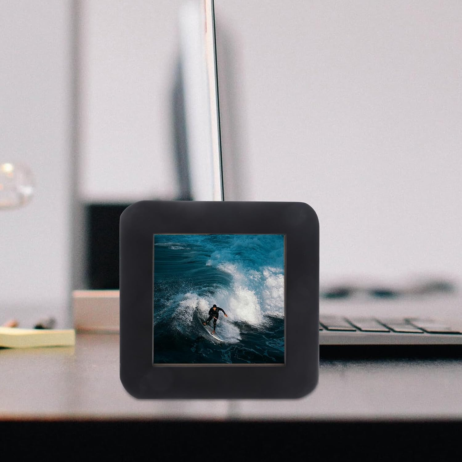 SEWACC Mini Wooden Picture Frame 3-Inch Small Square Photo Frame for Desktop Display, Classic Black 9X9Cm Outer Size, 8X8Cm Visible Area, Suitable for Wedding and ID Photos image number 1