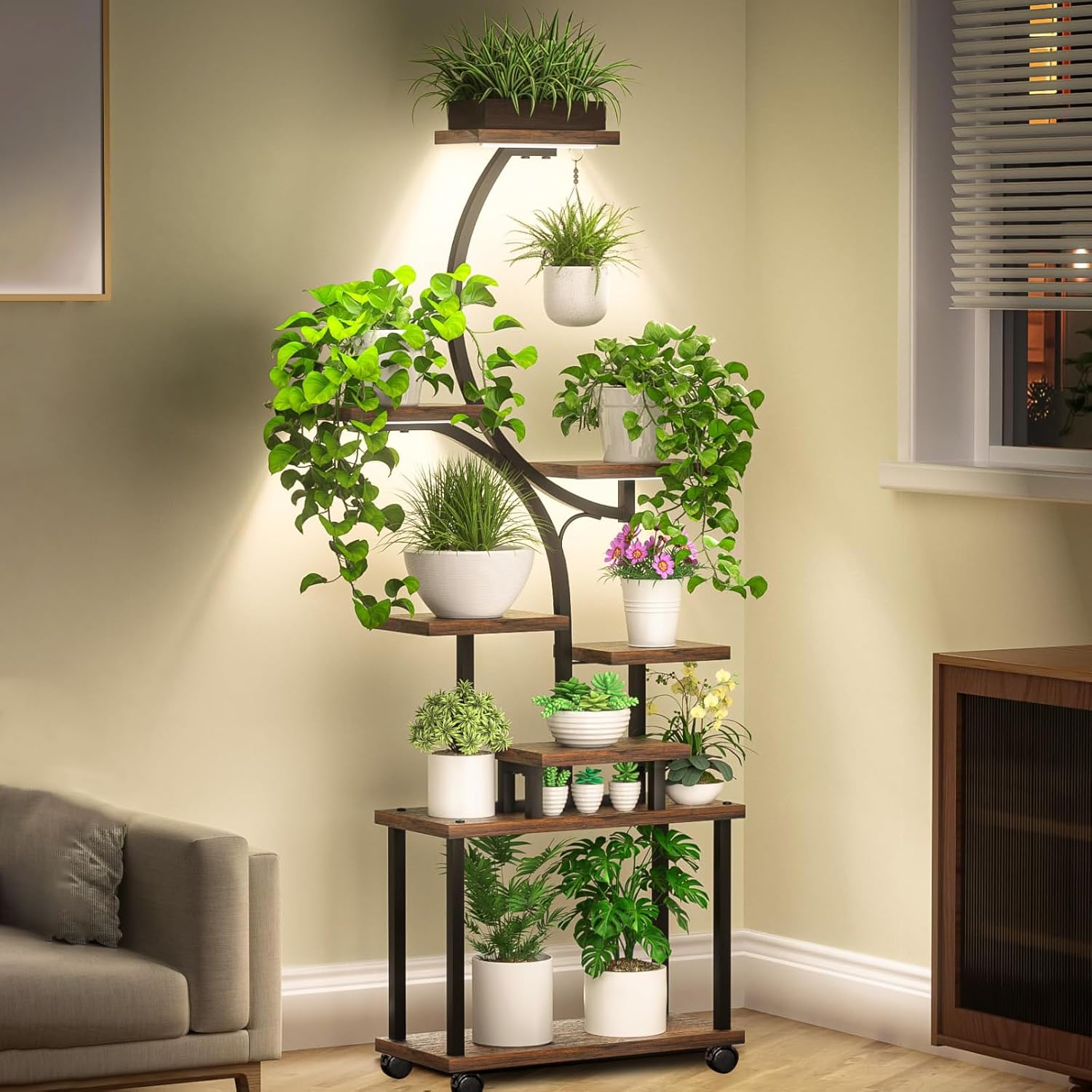 157Cm Plant Stand Indoor, 8-Tiered Indoor Plant Shelf with Grow Lights Can Hold a Variety of Indoor Plants, S-Shaped Plant Stand Display Stand, Suitable for Bedroom, Terrace, Living Room, image number 2