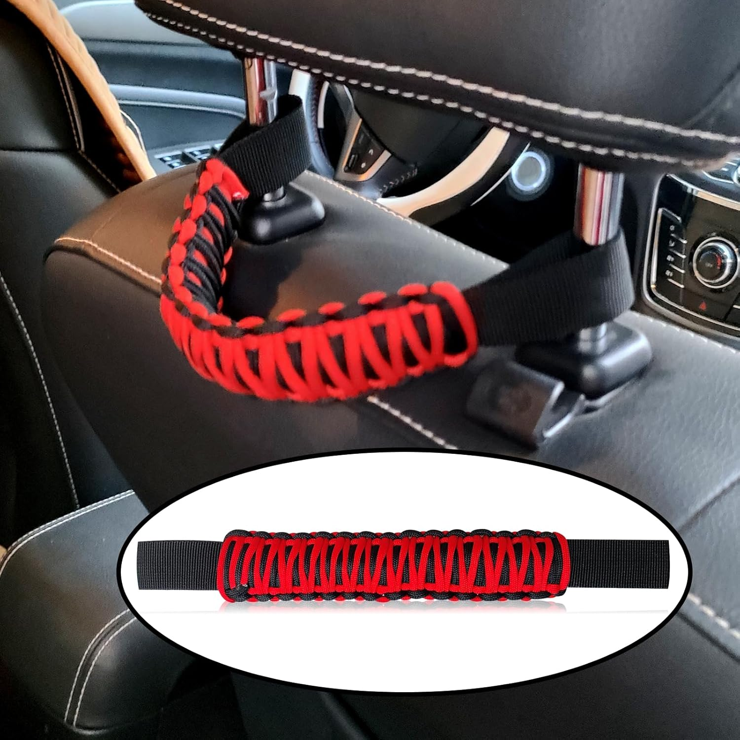 2Pcs Headrest Grab Handles, Car Front Rear Seat Back Roll Bar Grip Handles Kit, Nylon Grab Handl with Headrest Mounted, Heavy Duty Automotive Interior Accessories Universal for SUV Truck Pickup(Red) image number 1