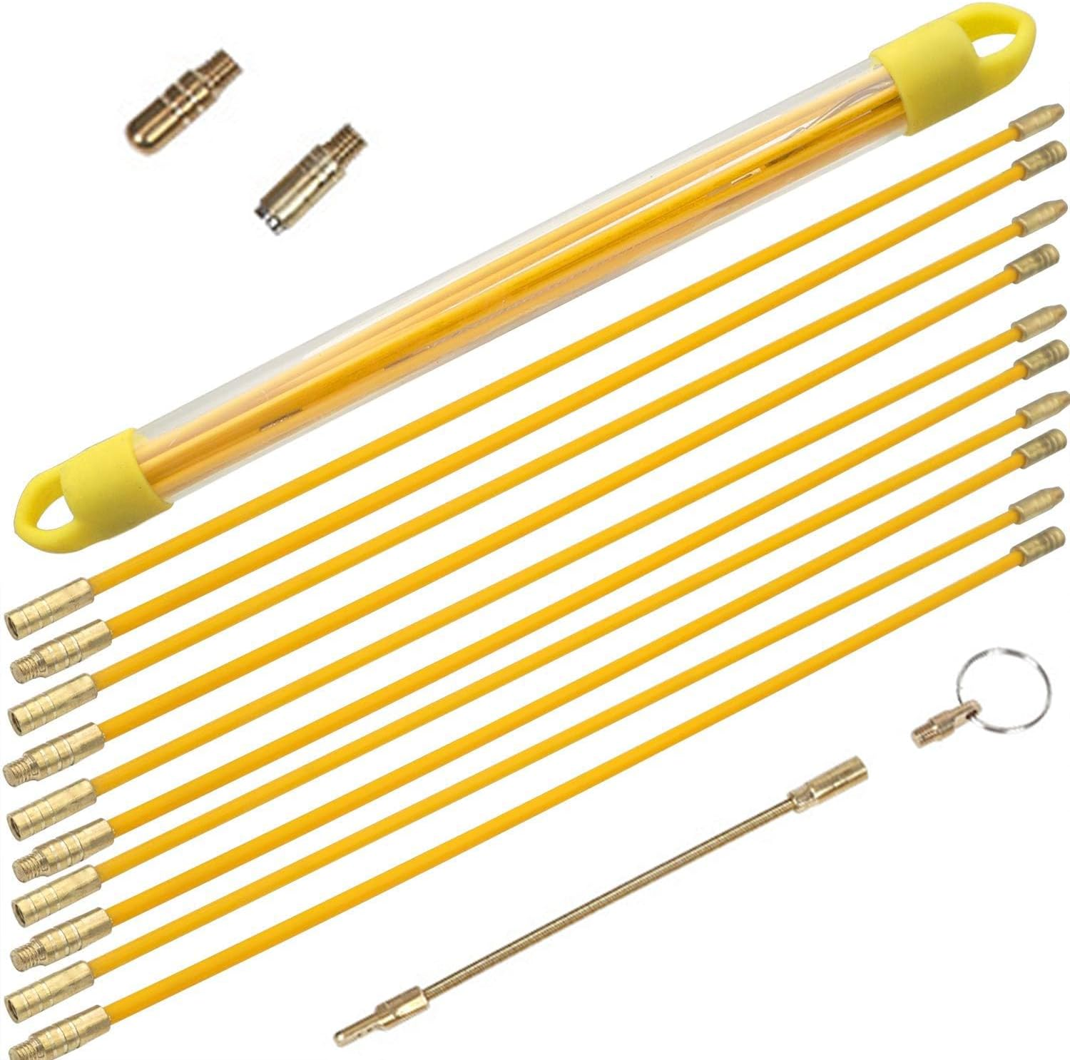 BEANPRECOY 12 Pcs 4Mm Fiberglass Running Electrical Wire Cable Pulling Fish Tape Kit, Wire Fishing Tools Fish Tape Wire Puller through Wall Cable Snake Fish Rods Kit, with Brass Connectors image number 2