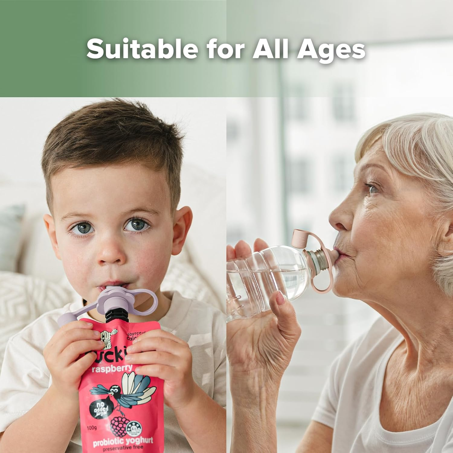 Haakaa Multi-Functional Silicone Spout,Baby Pouch Topper,No Spill Silicone Bottle Top,100% Food Grade Silicone,2 Pack