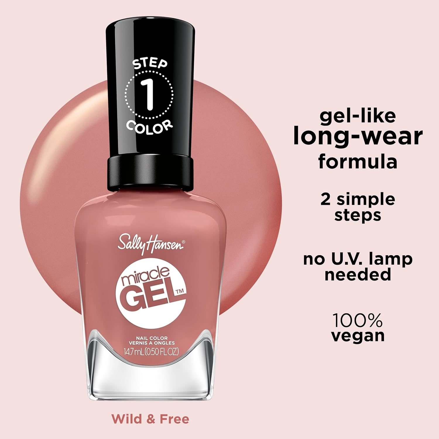 Sally Hansen Miracle Gel Nail Polish - Wild & Free, Chip-Resistant, High-Shine, Easy to Apply, 14.7Ml image number 4
