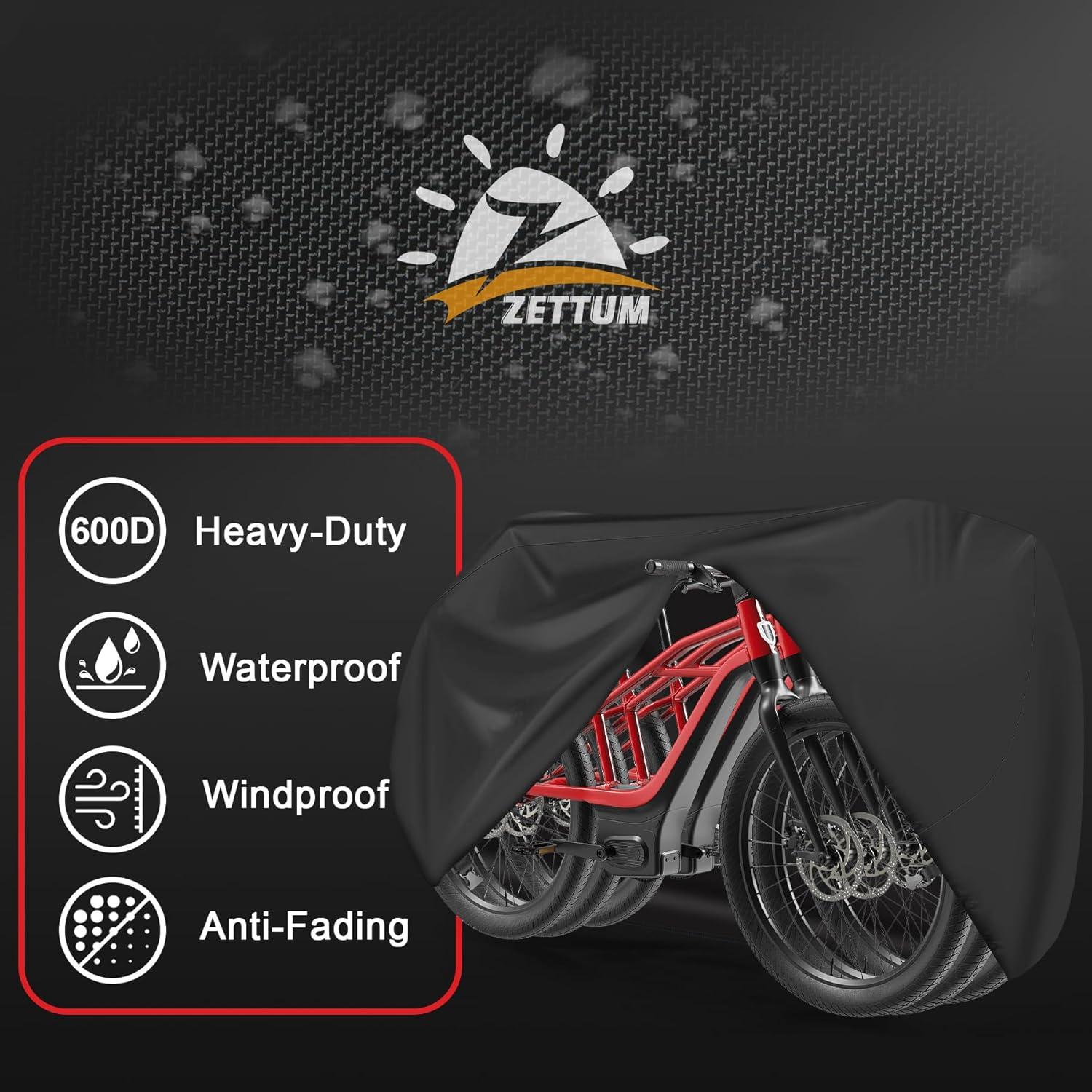 Zettum Bike Cover for 1 Bikes - 600D Bike Covers Outdoor Storage Waterproof & Heavy Duty, Bicycle Cover for 2 Ebike, Mountain Bike, Road Bike, Hybrid Bike, Beach Cruiser Bike, Scooter and More image number 4