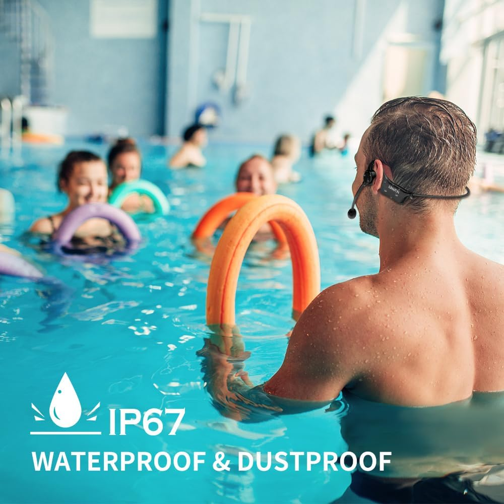 KIMAFUN 2.4G Fitness Headset Wireless Microphone, IP67 Waterproof Sweatproof Microphone for Water Aerobics, Swimming Coach, Fitness Instructor, Yoga, Spinning, Training, Teaching, Speakers, GWP91 image number 2