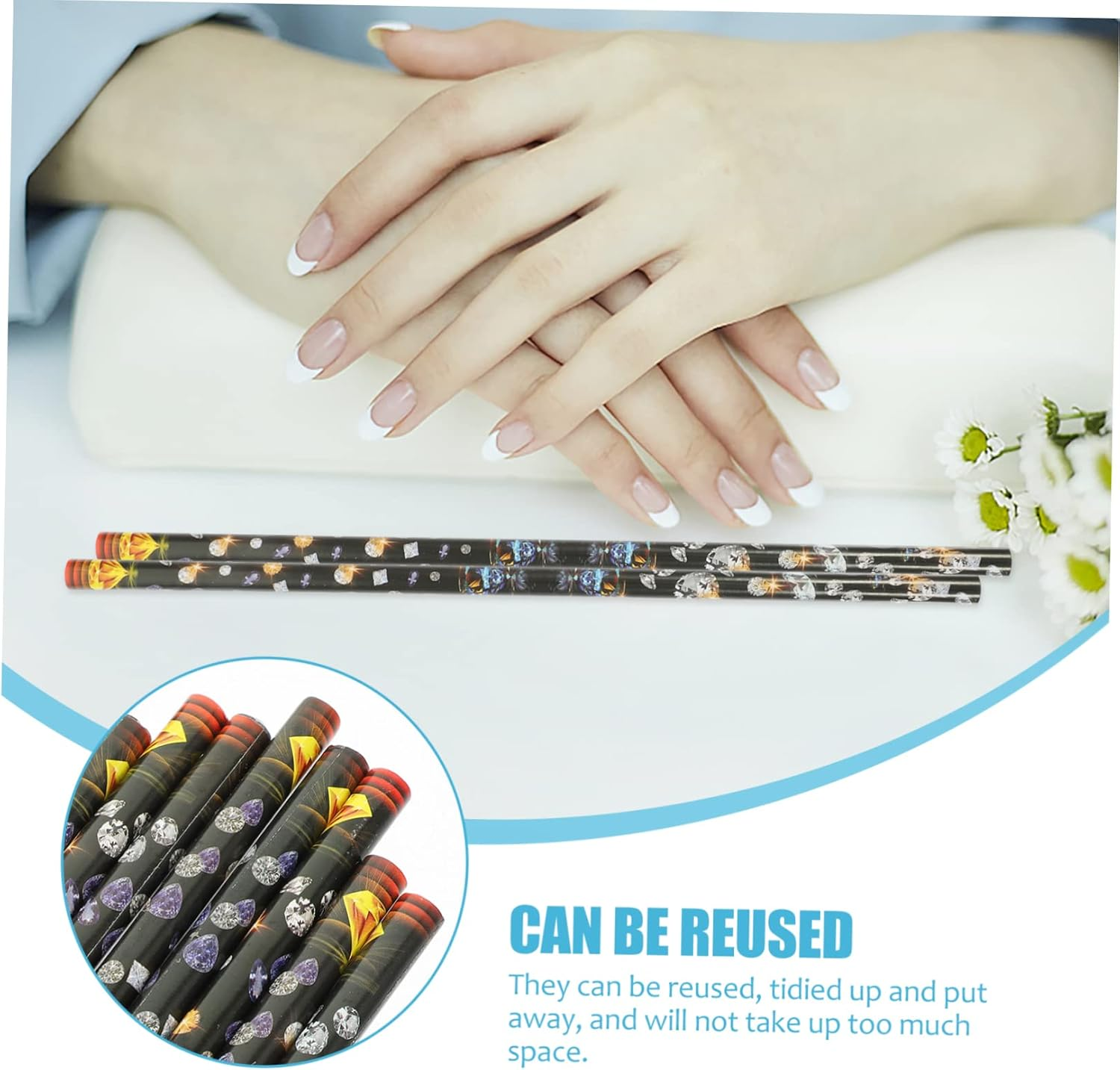 GOOHOCHY 10Pcs Nail Art Rhinestone Picker Pencil White Dotting Pen for DIY Manicure Decoration Self Adhesive Wax Stick Tool for Precise Gem Pickup