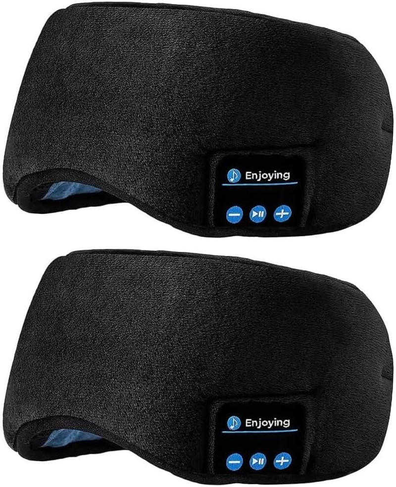 Sleep Headphones Bluetooth Eye Mask, Wireless Bluetooth 5.0 Headphones Music Travel Sleeping Headphones Handsfree Sleeping Mask with Built-In Speakers Microphone Washable (Black-1Pack)