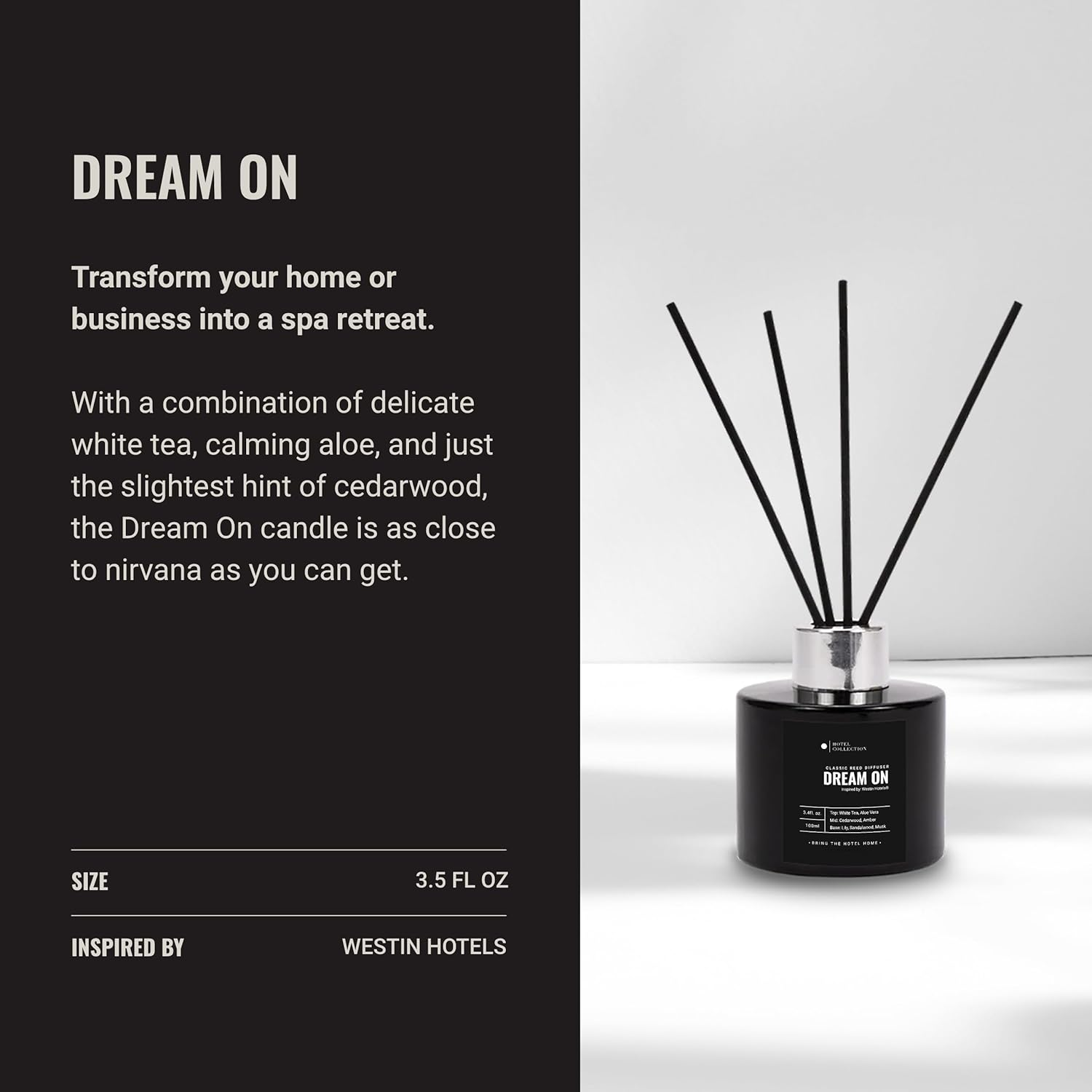 Hotel Collection - Dream on - Reed Diffuser Set - Luxury Aromatherapy Diffuser - Hints of Bright White Tea, Sweet Vanilla, & Cedarwood - Essential Oil Diffusers - Shelf Decor - 100Ml/3.5 FL Oz image number 2