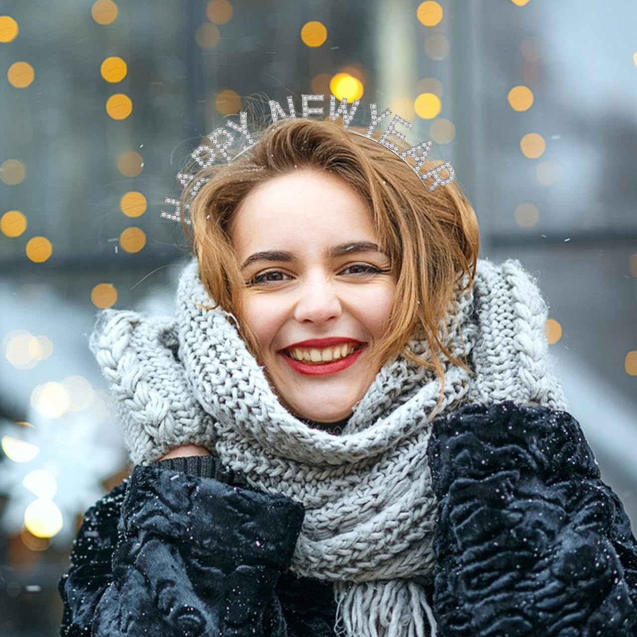 Minkissy Headband New Year'S Eve 2023 Hair Accessories Headband Happy New Year Headband Tiara with Rhinestone New Year Headband Crown Tiara Headpiece Christmas Party Gift Photo Props Silver, Silver - Silber- image number 5