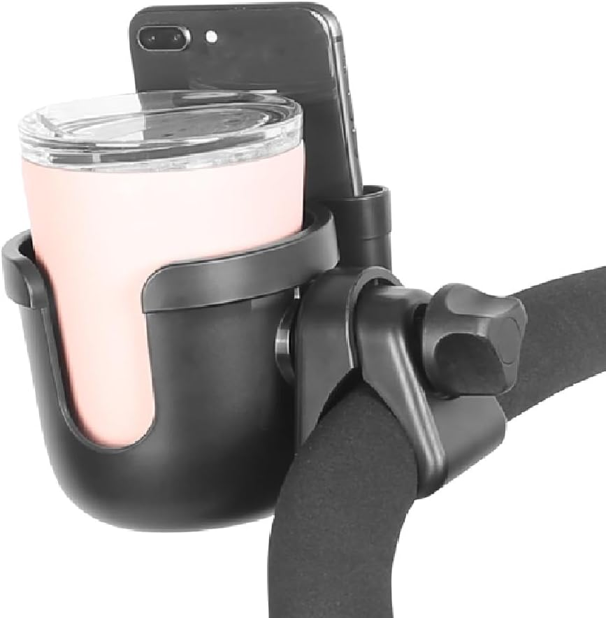 Honeteek Stroller Cup Holder with Phone Holder, 2-In-1 Universal Cup Holder Attachment for Doona Strollers Walker Bike Wheelchair, 360&deg; Rotatable Adjustable Water Drink Bottle Doona Trike Accessories image number 3