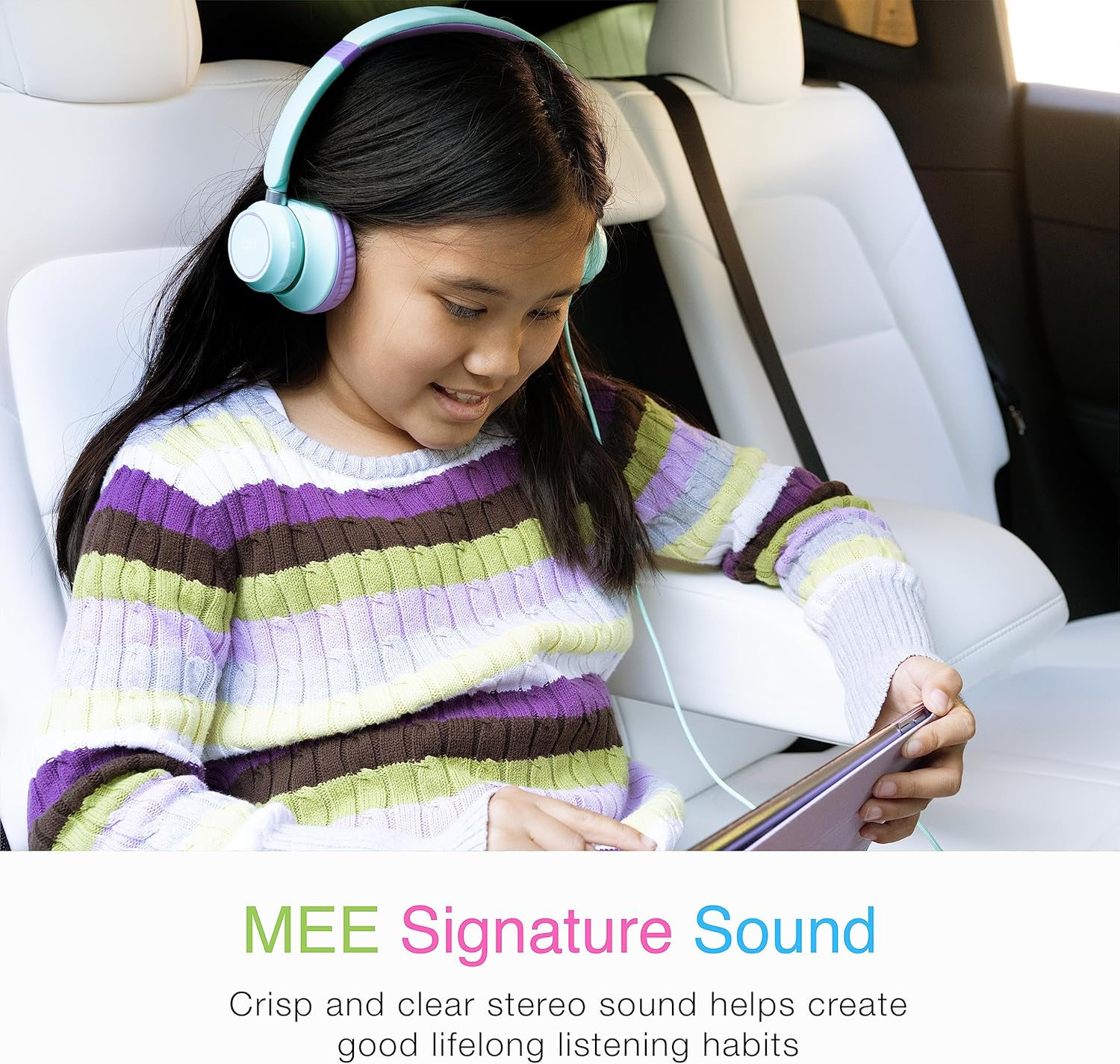 MEE Audio Kidjamz KJ45 Children&rsquo;S Safe Listening Headphones with Volume Limiter & Microphone, Adjustable On-Ear Kids Headset Wired W/3.5Mm Jack for Online Learning/School/Travel/Tablet (Mint/Lavender) image number 6