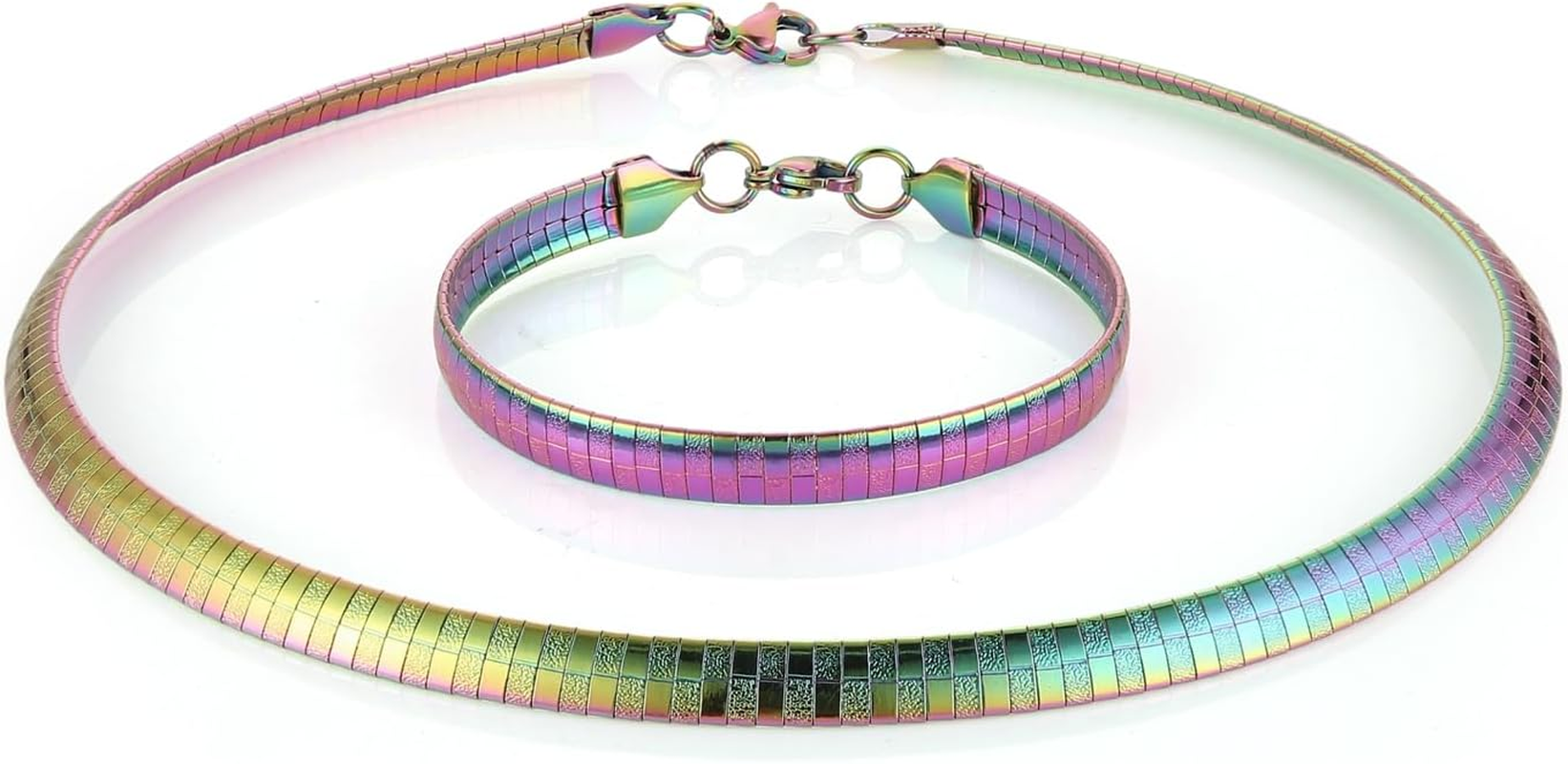 HZMAN Stainless Steel Omega Chain 8Mm Solid 18 Inch Necklace and 8.5 Inch Bracelet Jewelry Set for Men Women