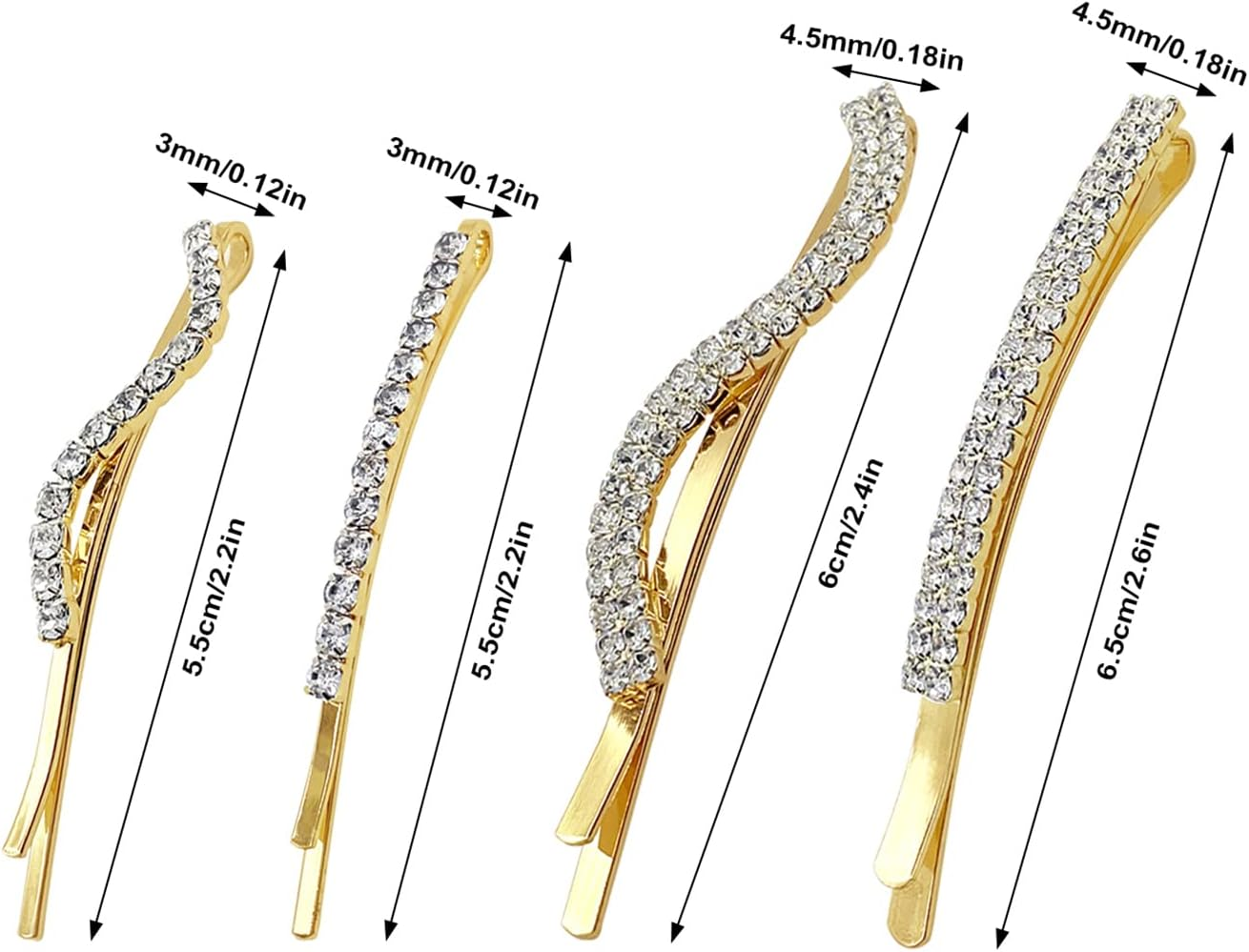 8 Pcs Clear Rhinestone Bobby Pin Crystal Hair Pin Metal Hair Clips Luxury Bling Diamond Barrettes Wedding Bridal Shower Hair Accessories Decorations for Lady Women Girls,,4 Styles, Gold / Silver image number 6