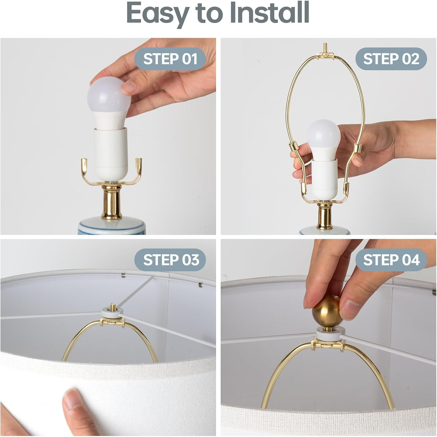 EOEYYOYB Bedside Table Lamp with USB Ports, 3-Way Dimmable Touch Lamp with Porcelain Vase Fabric Lampshade, Modern Desk Lamp Bedroom Decor for Living Room Home Office Study, Blue