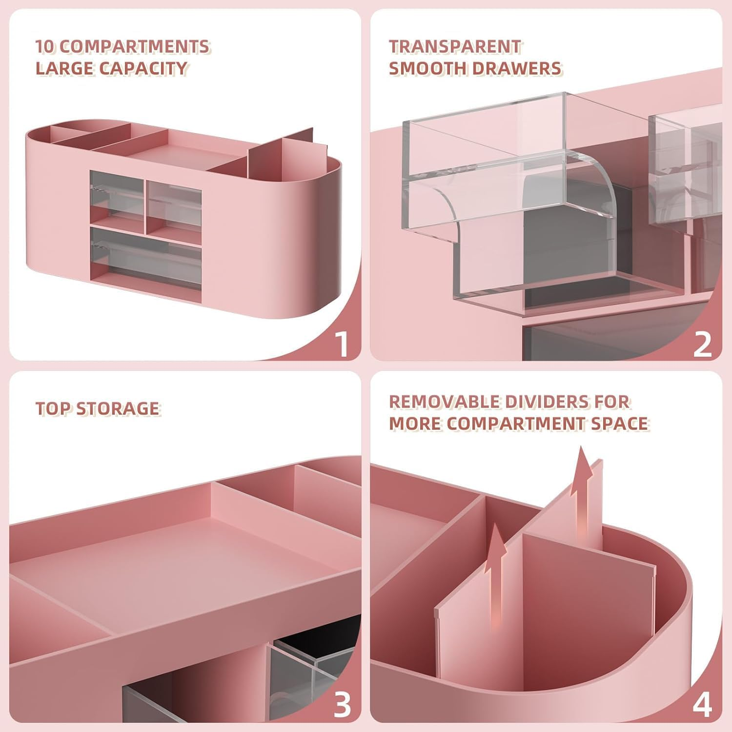 AUMA Desk Organizer Pen Holder for Desk with 3 Drawers, Multi-Functional Pencil Holder, Desk Organizers and Accessories with 7 Compartments + Drawer for Home, School, Classroom(Pink)