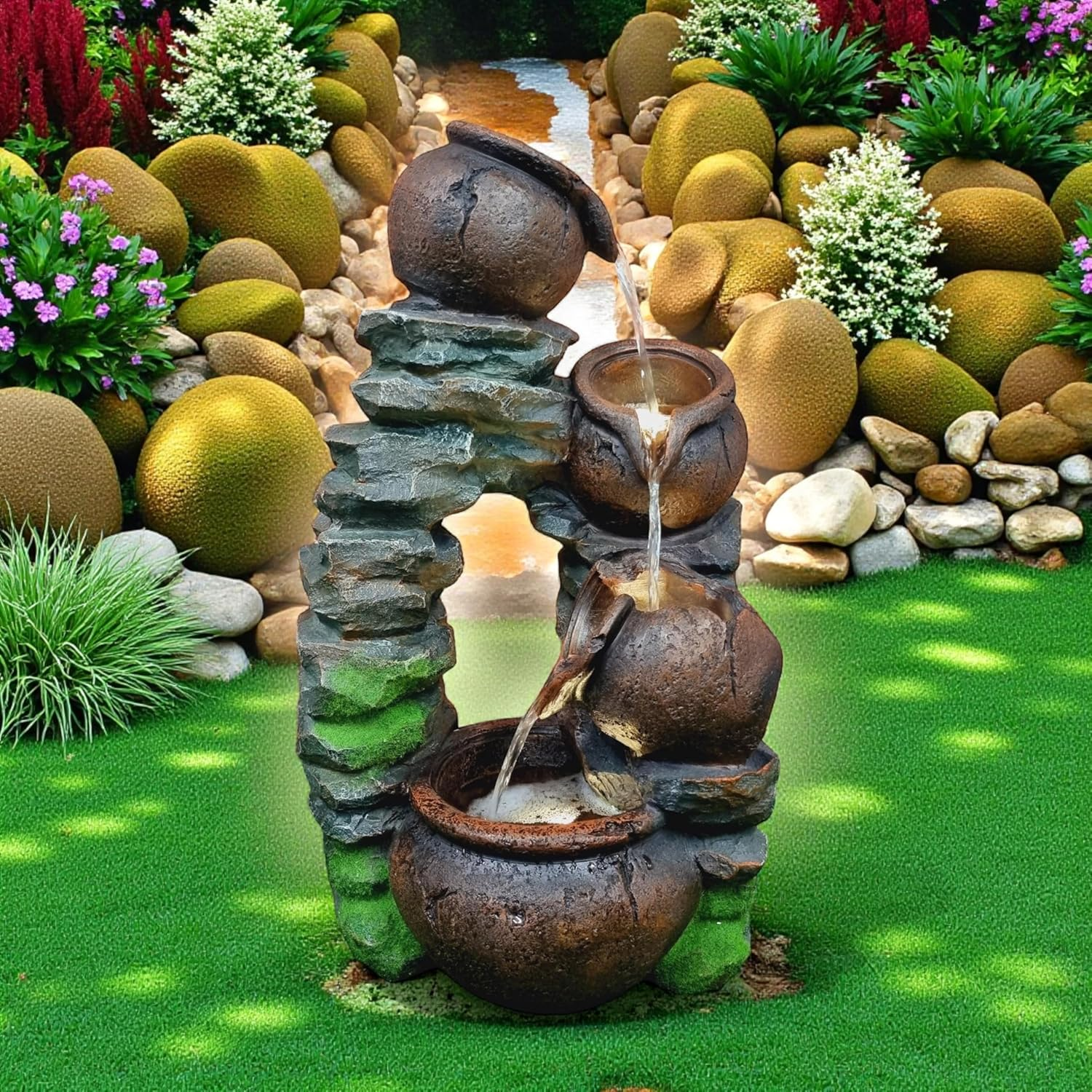 60Cm Water Feature, Water Fountain with LED Light, Rock Looking Desing Water Feature with LED Light image number 1