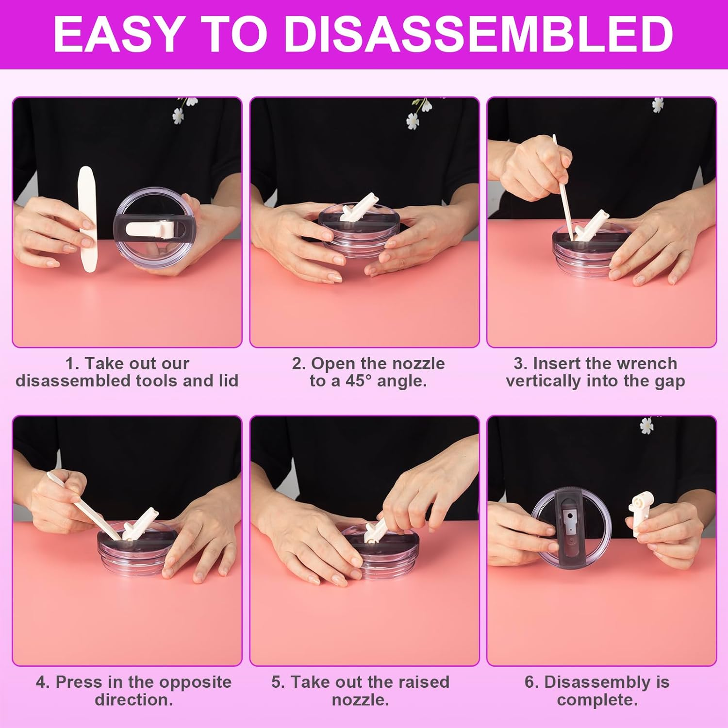 2Pcs 40 Oz Lid Leak-Proof for Stanley Cup - Tumbler Detachable Flip Straw Lid, Lids Replacement Accessories for Stanley Cups, Cup Accessories, Set with Cover(Rose) image number 4