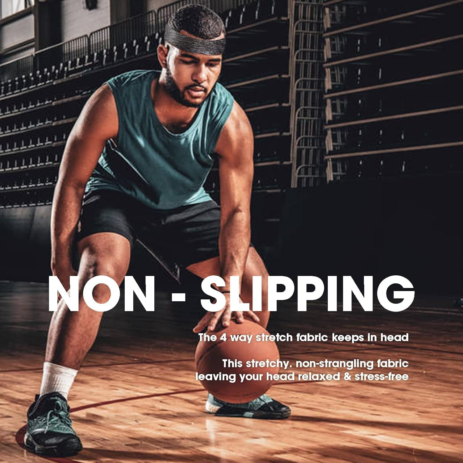 Men'S Headbands, 3-Pack Head Band for Men, Sport Sweatbands for Running Fitness Yoga Cycling, Sweat Wicking Non Slip (Gray/Green+Gray+Black) - 3 Pack A image number 7