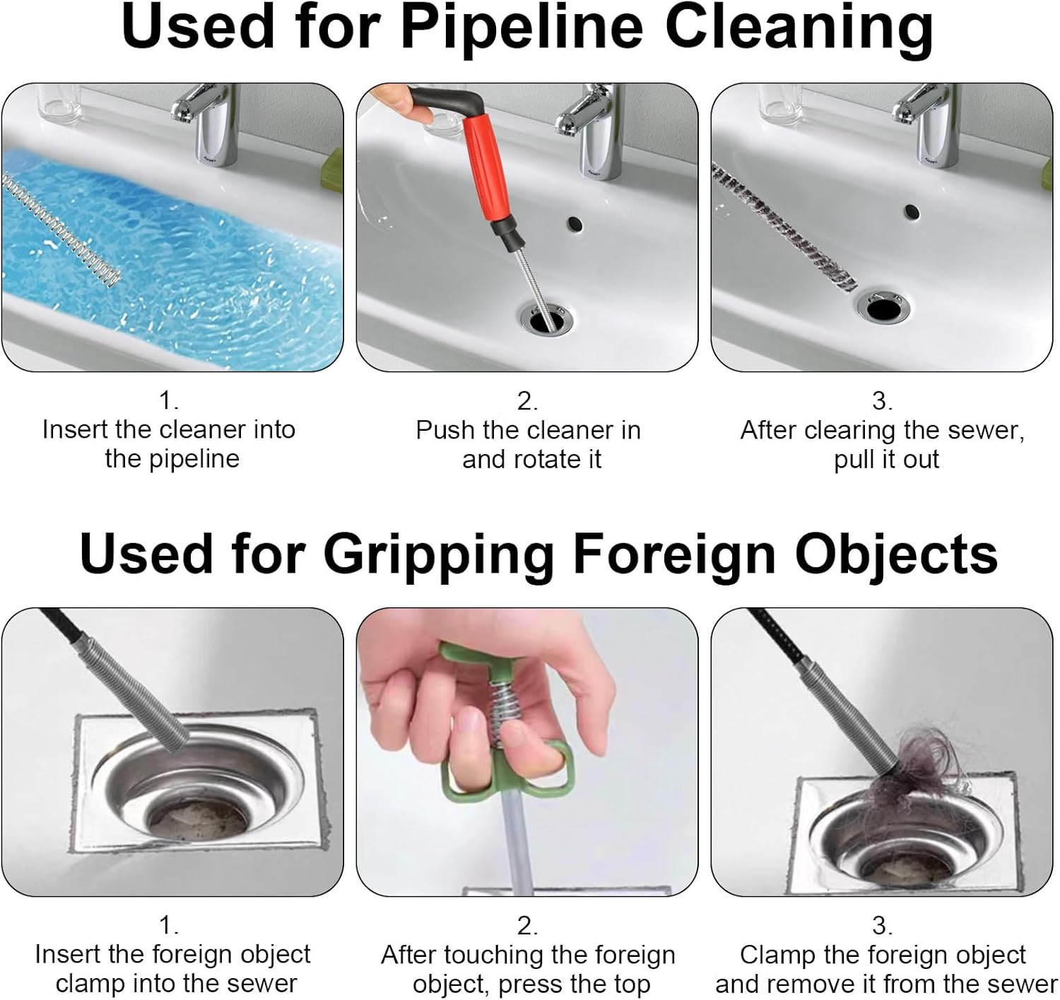 Pipe Cleaning Spiral Drain Cleaner 5 M X 6 Mm Spiral Drain Pipe Cleaning with 2 M Drain Pipe Foreign Body Clamp Universal Spiral Drain Spiral Pipe Cleaner Spiral for Stubborn Blockages image number 3