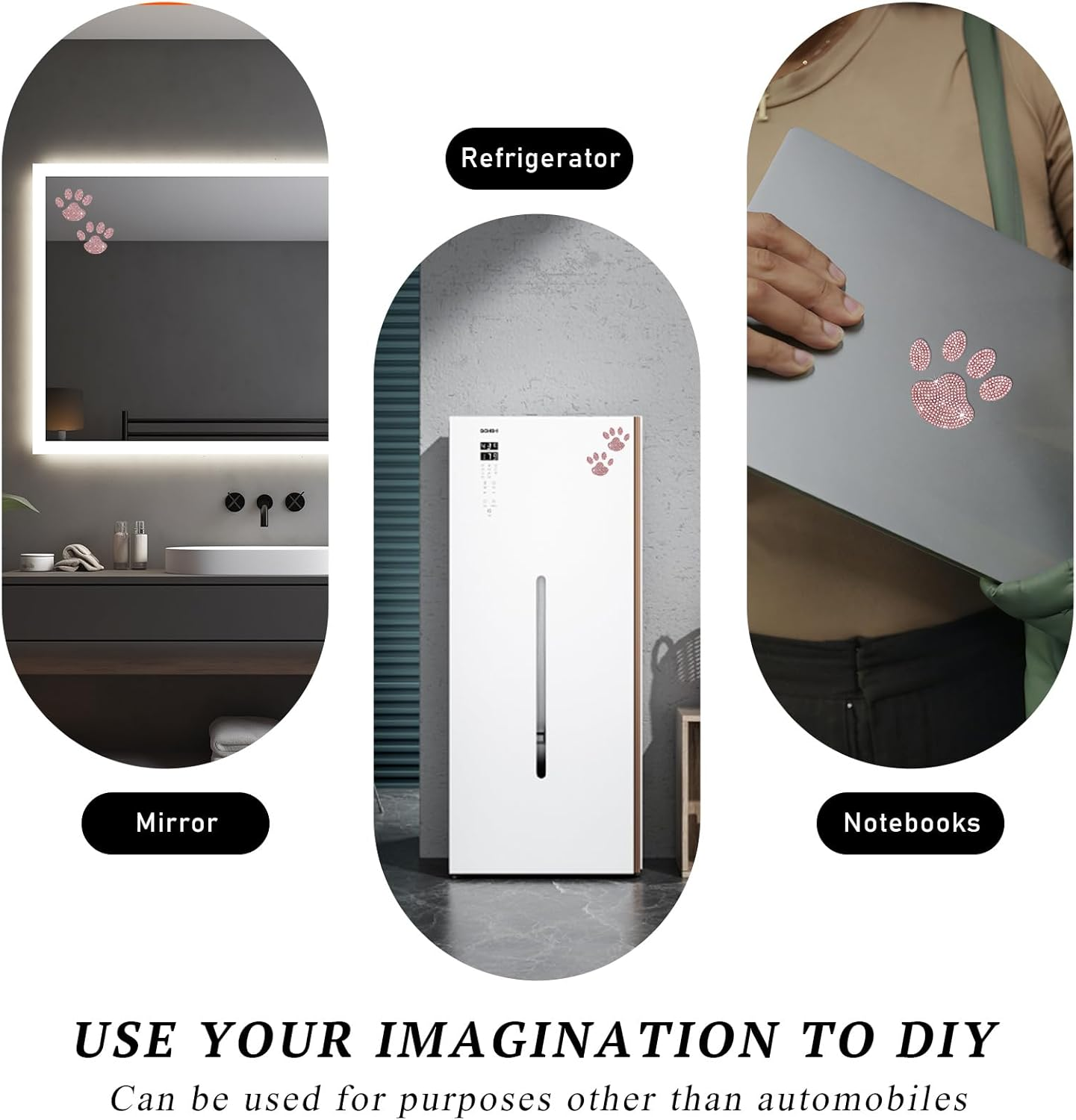 2 PCS Bling Dog Paw Sticker, Sparkly Crystal Rhinestone Paw Print Decals for Car, Cute Paw Sticker of Badge Bumper Luggage Laptop Emblem Decoration, Universal Car Accessories (Pink) image number 5