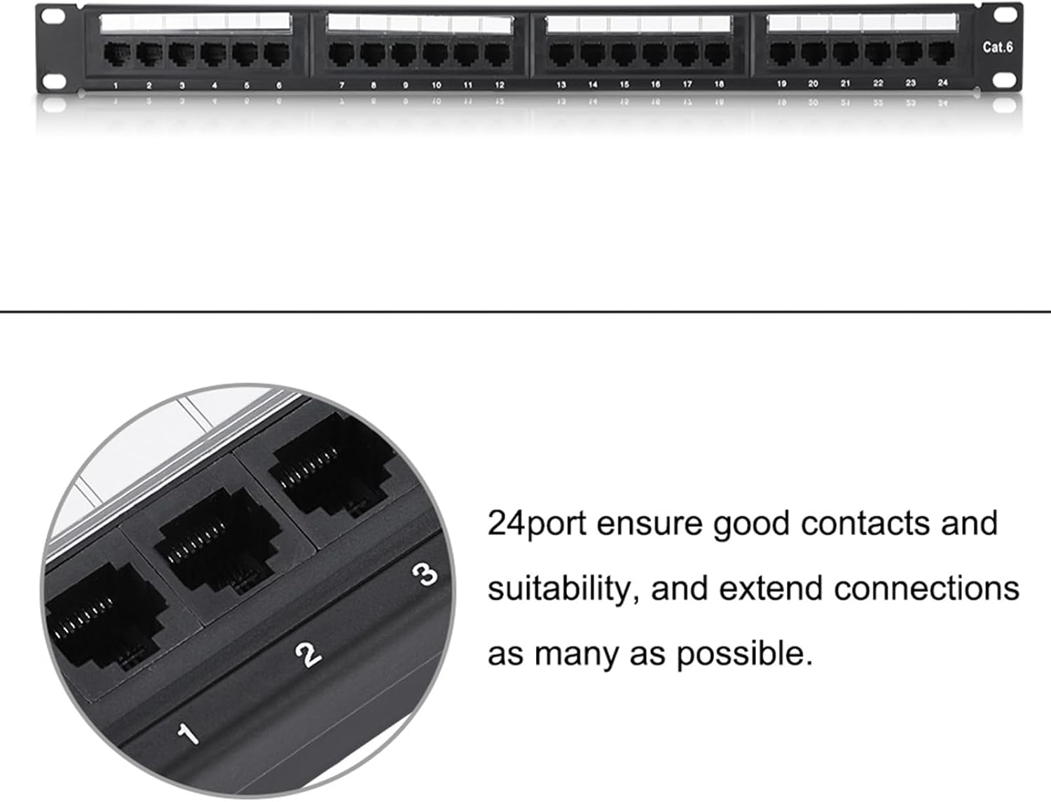 Marhynchus 24 Port CAT6 Patch Panel Network Cable Rack Mountable High Speed Transmission for Network Cable Management with Metal Frame image number 6