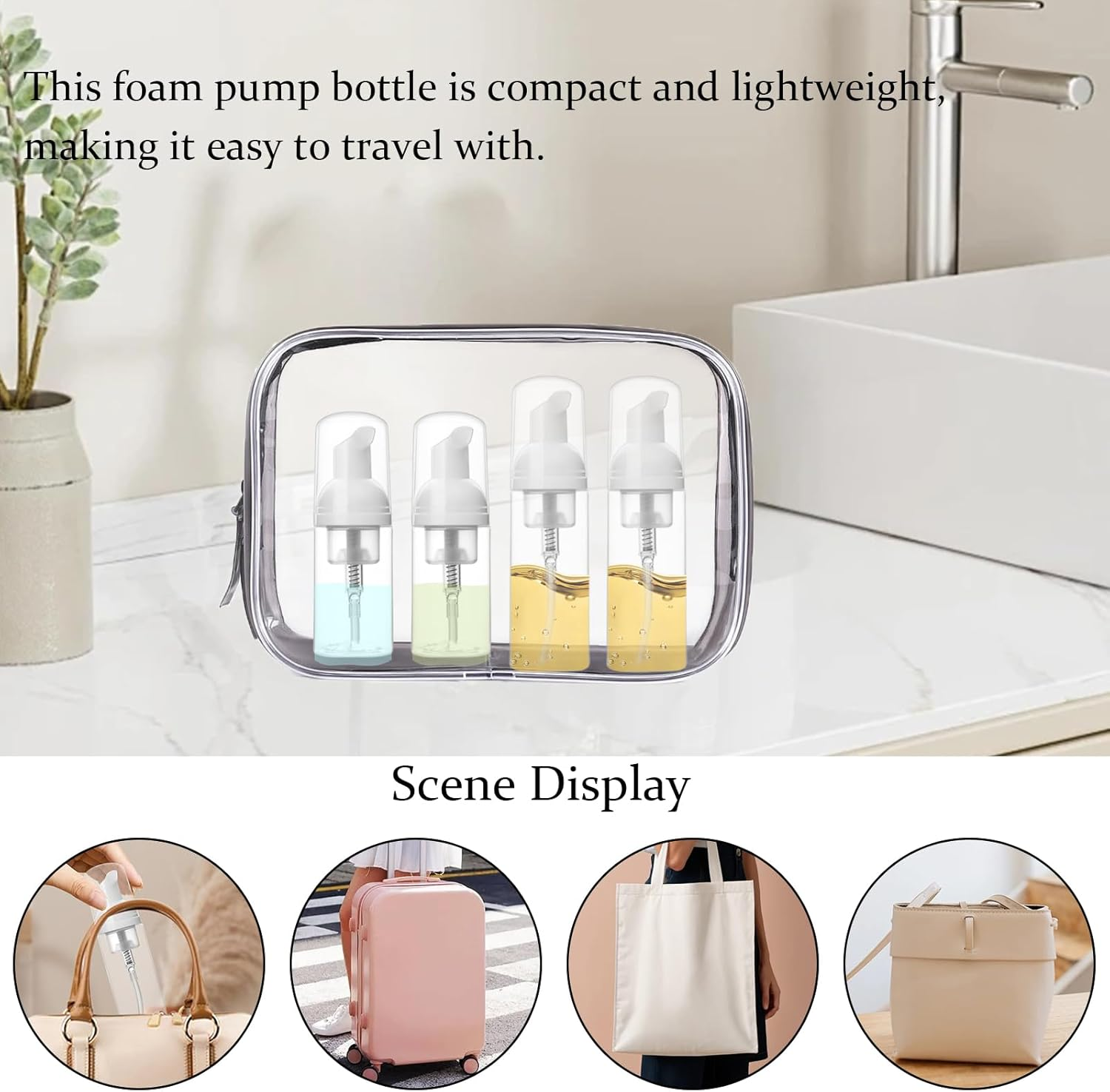 INCAUCA 2 Oz/60Ml Foam Pump Bottle Dispenser 6 PCS, Travel Size Foaming Soap Dispenser, Small Hand Soap Dispenser Refillable, Empty Containers for Toiletries Liquid, Lash Cleanser, Shampoo - 30Ml image number 7