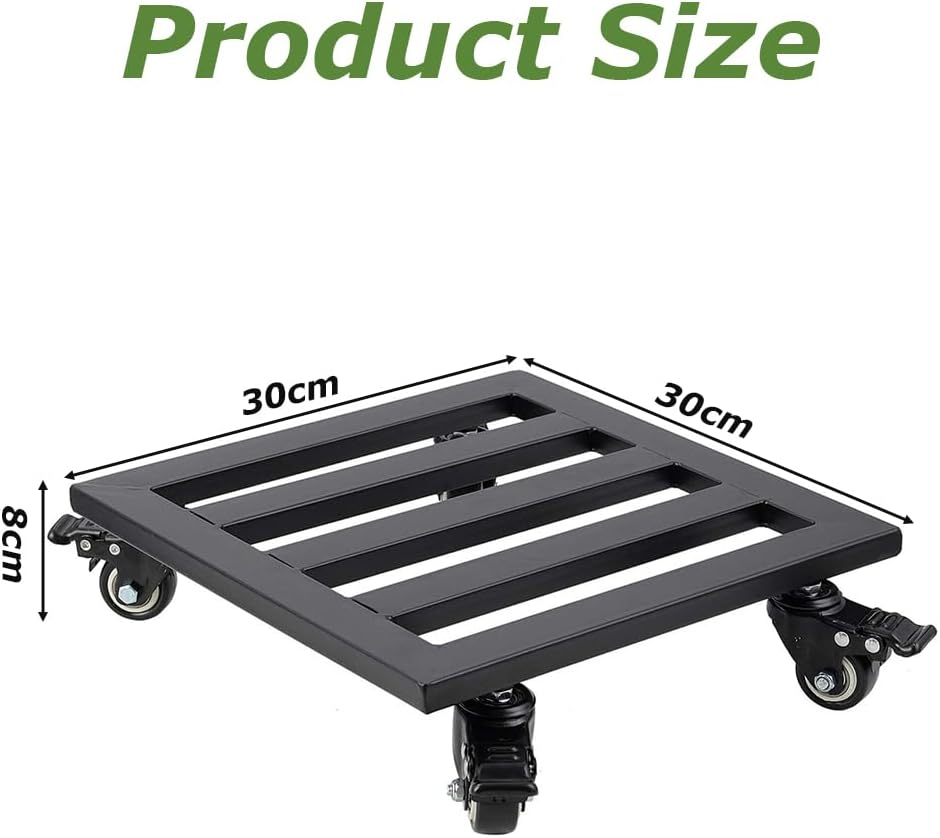Heavy Duty Plant Caddy with Wheels - Black Square Rolling Holder, Portable Gardening Trolley, with 360&deg; Swivel Round, Rustproof Steel Frame for Garden & Patio (30X30X8Cm)