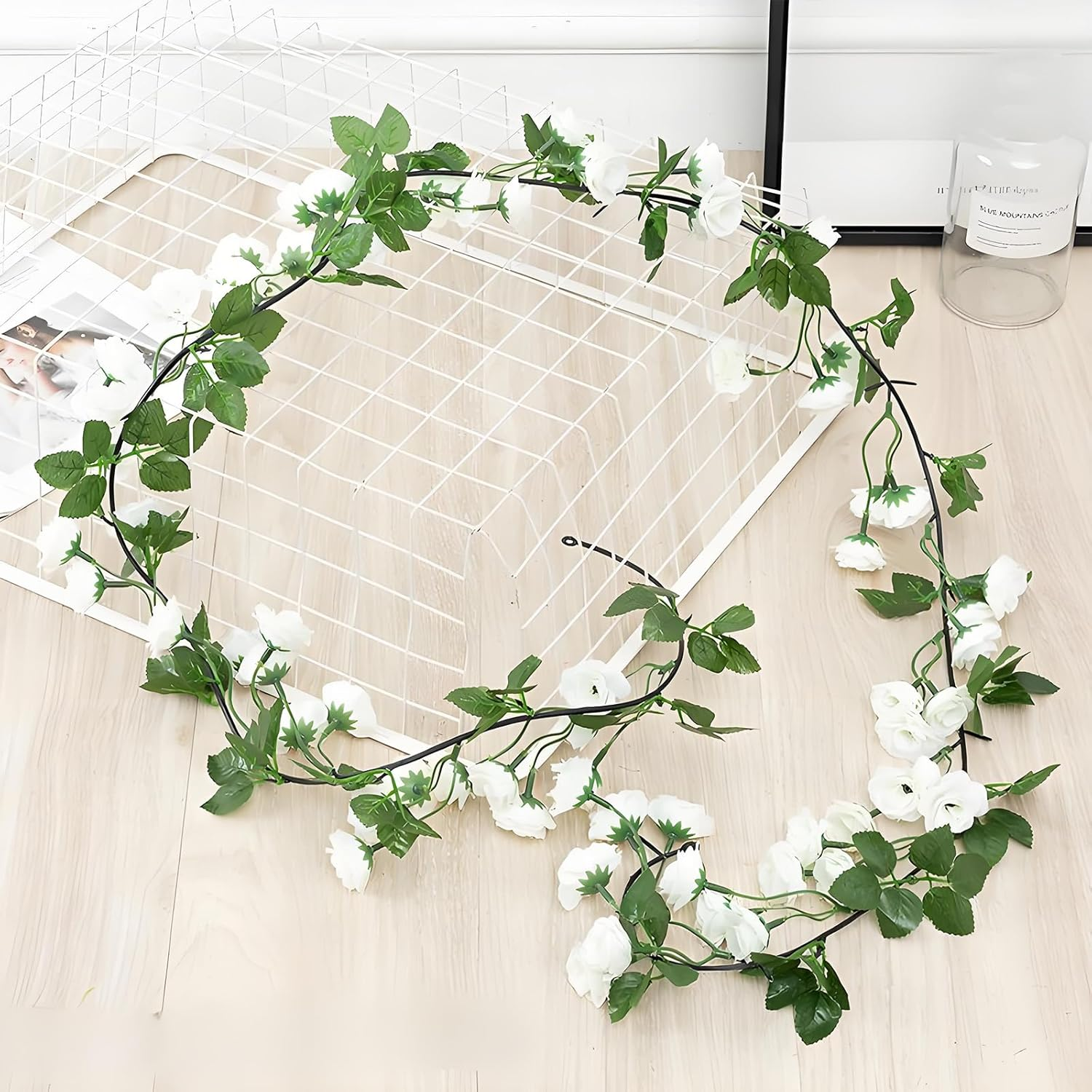 KEAIDUO 2 Pack 6Ft Artificial Fake Rose Garland Vines Hanging Silk Flowers for Outdoor Indoor Wedding Wall Badroom Decoration White image number 4