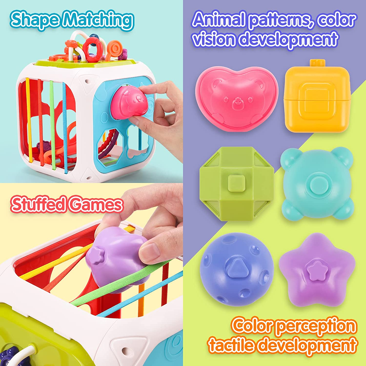 Qizebaby Montessori Toys for Babies 0-3-6-12 Months，Baby Stacking Toys Games，Shape Sorter Toddler Toys with Storage Cube，Kid Boy Girl Birthday Gifts image number 6