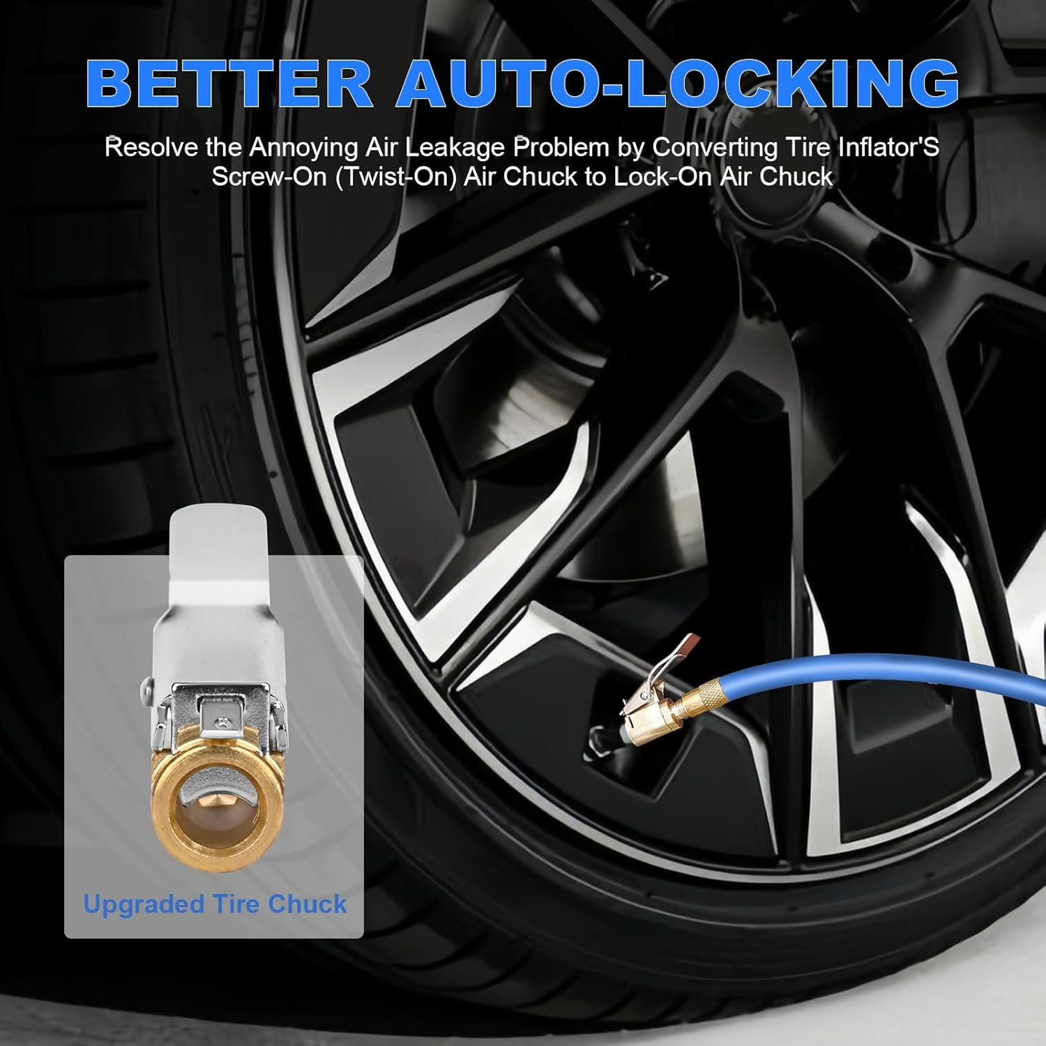 2Pcs Threaded Tire Inflator Collet, Brass Twist-On Connection Locking Inflator Nozzle Adaptor Hose Connector, Vehicle Inflator Compressor Pump Connection Accessory Tool for Leak-Free Tire Chucks image number 3