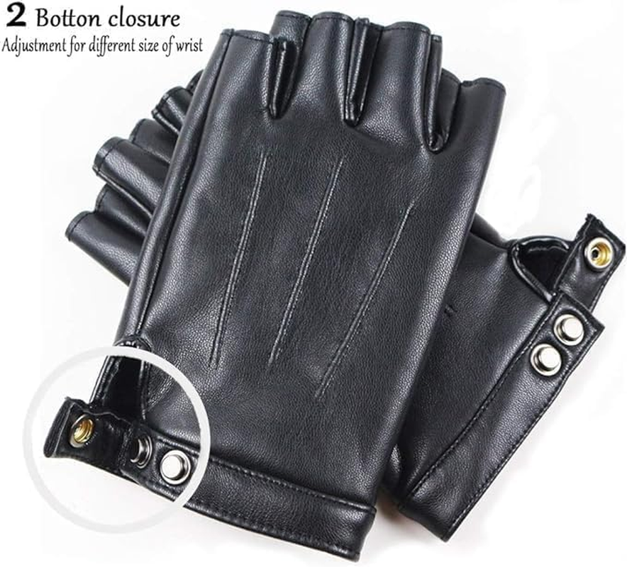 Fingerless Leather Gloves Women Men - Cycling Driving Motorcycle Sport Half Finger Elastic Cuff Gloves image number 1