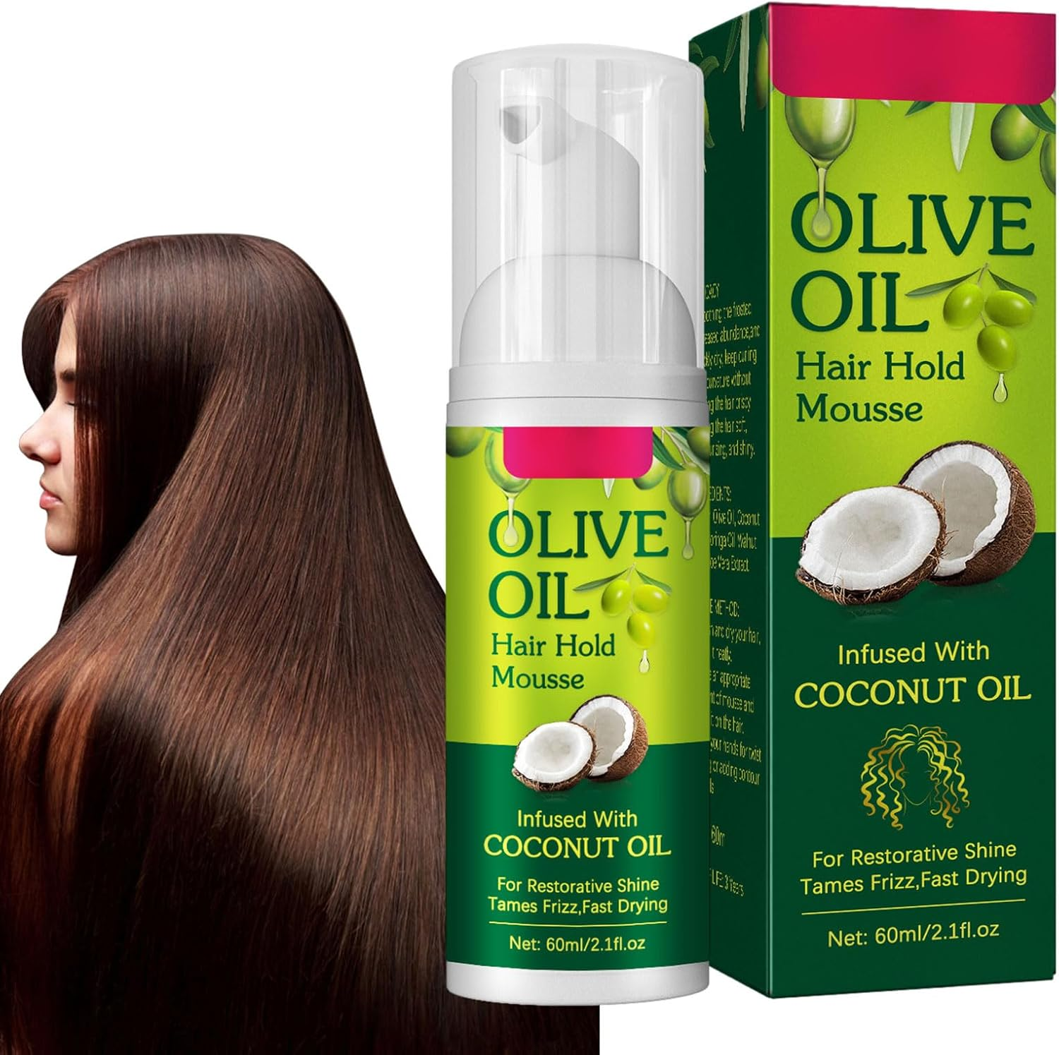 Moisturising Hair Mousse with Olive Oil - Anti-Frizz Styling Foam | Gives Shine, Controls Frizz and Provides Long Lasting Hold | Suitable for Braids, Waves and Wigs | Lightweight, P image number 4