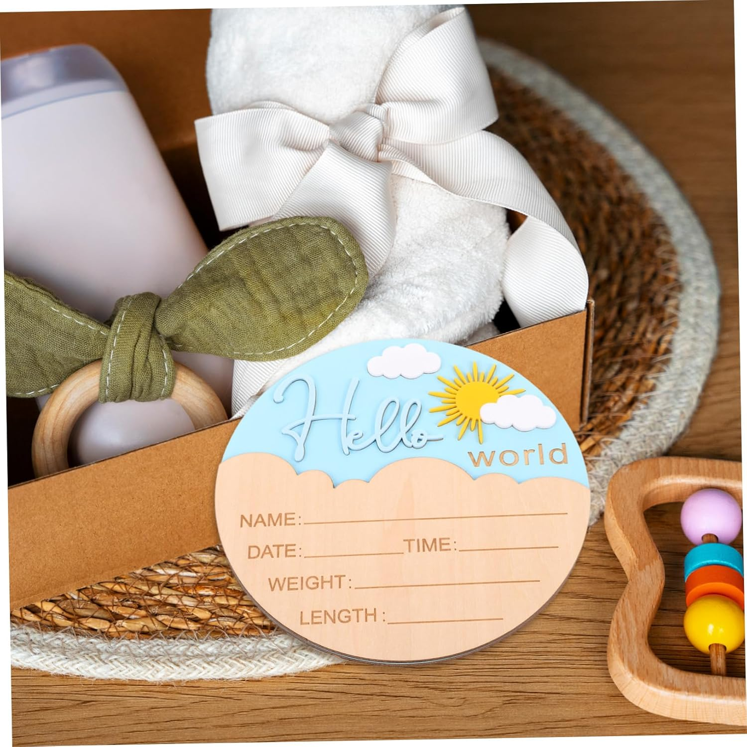 Minkissy Wooden Newborn Commemorative Card Birth Name Sign for Hospital Nursery Announcement Boys Girls Photo Plaques Newborn Essentials