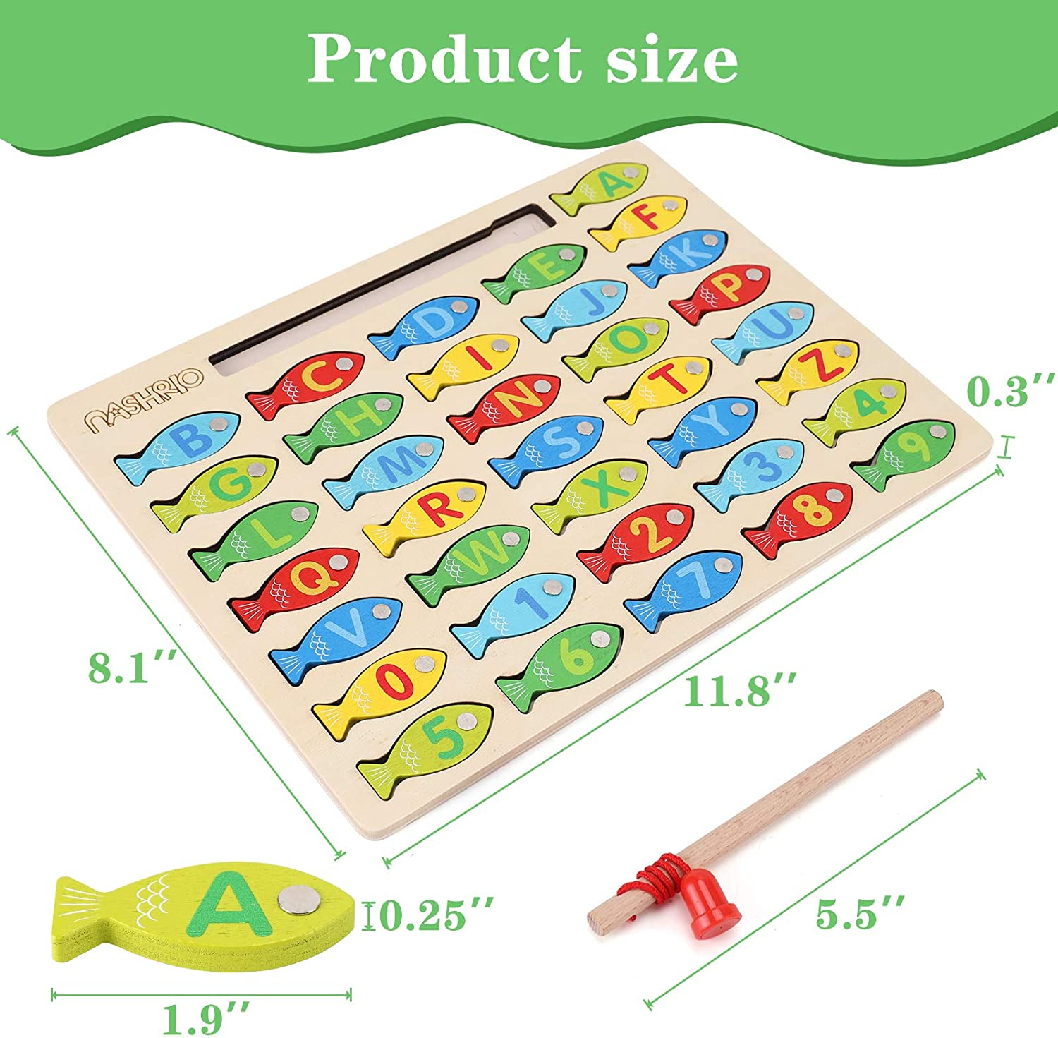 NASHRIO Fishing Toys for Toddlers - Fine Motor Skills Toys for 3 Year Old C Fishing Game Puzzle with Numbers and Letters Fun and Interactive Fishing