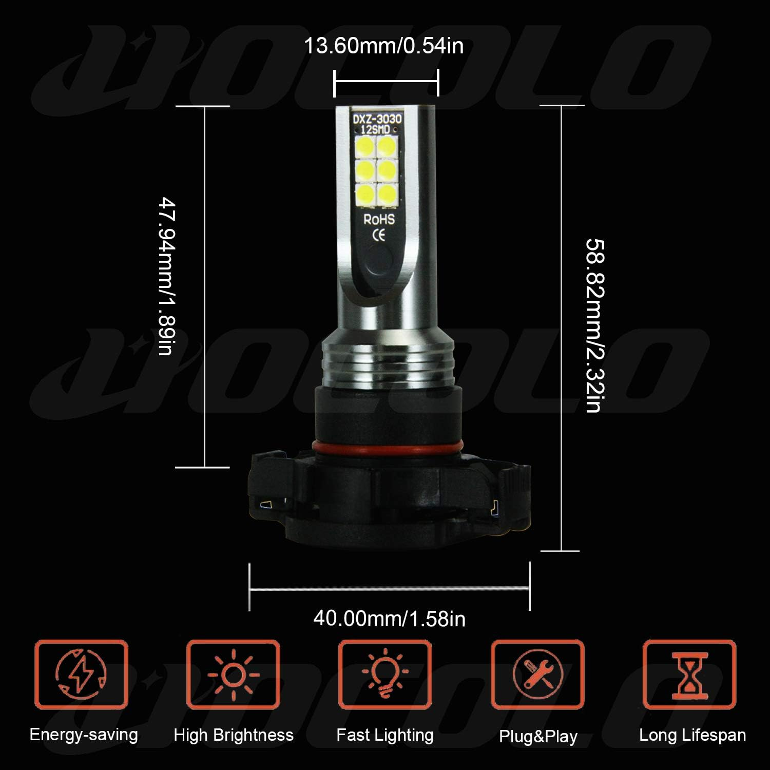 HOCOLO a Ice Blue White Fog Light DRL 8000K 6000K LED Bulbs-H7 H8 H3 H4 H1 9005 9006 2504 5202 (A-2504-Fog/Drl, Ice Blue Lighting) image number 2