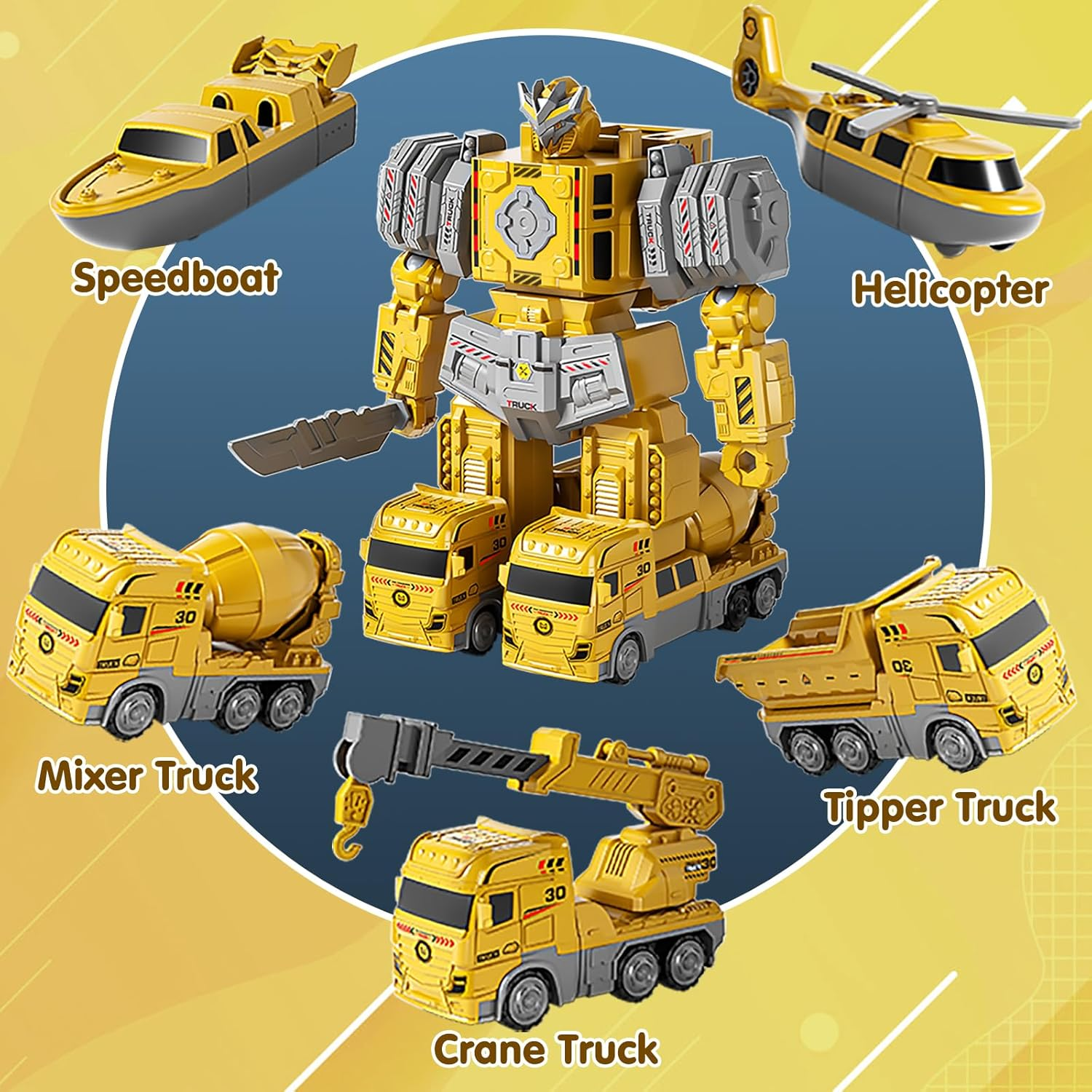 PELOSTA Toddler Magnetic Construction Vehicles Set, 5 PCS Transforming Robot with Storage Box,5 in 1 DIY Assembly Magnetic Engineer Toys,Stem Gifts Building Blocks for Boys Girls Age 3-8(36PCS) image number 1